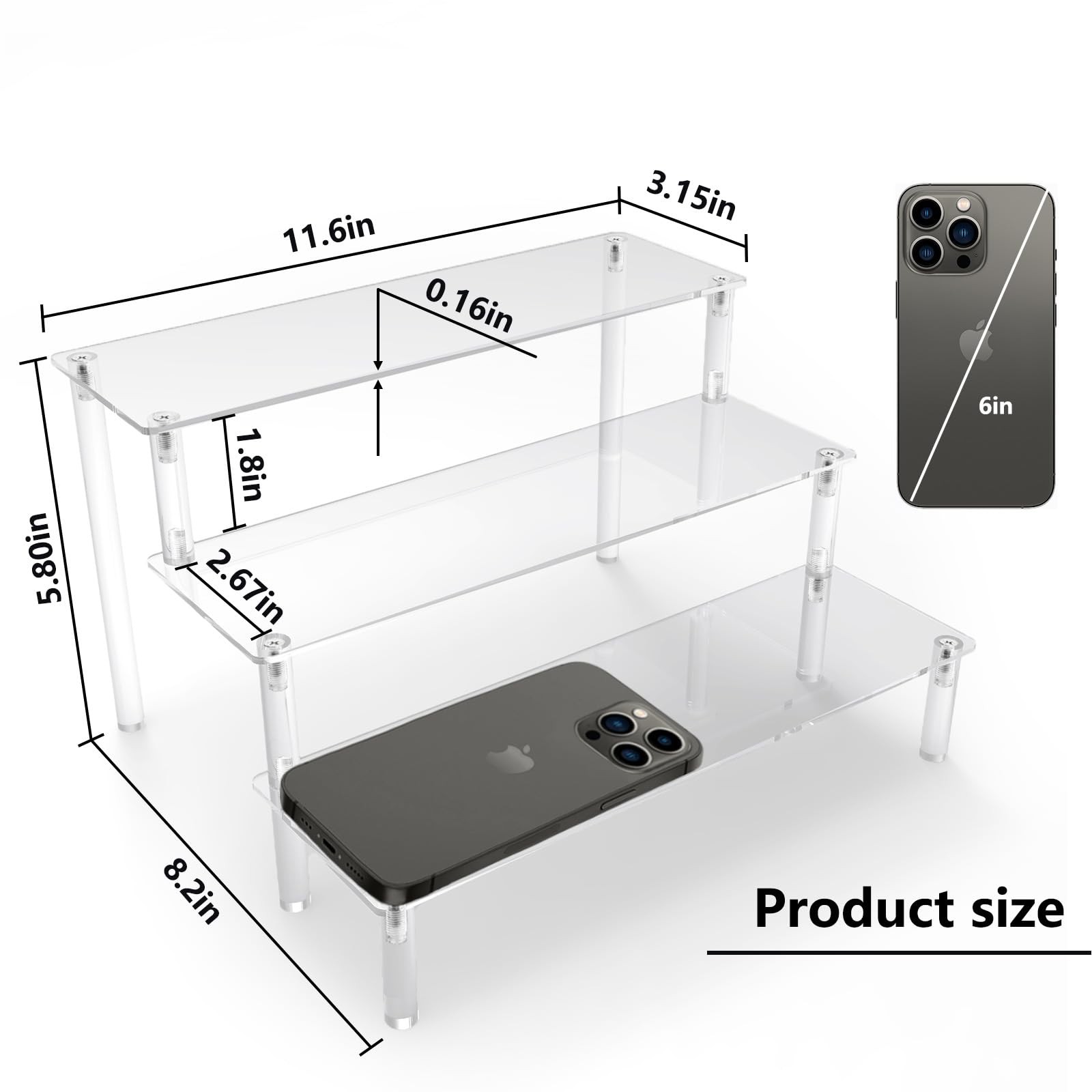 Acrylic Display Risers,Clear Display Risers Stand Small Mini Shelf 3 Tiered