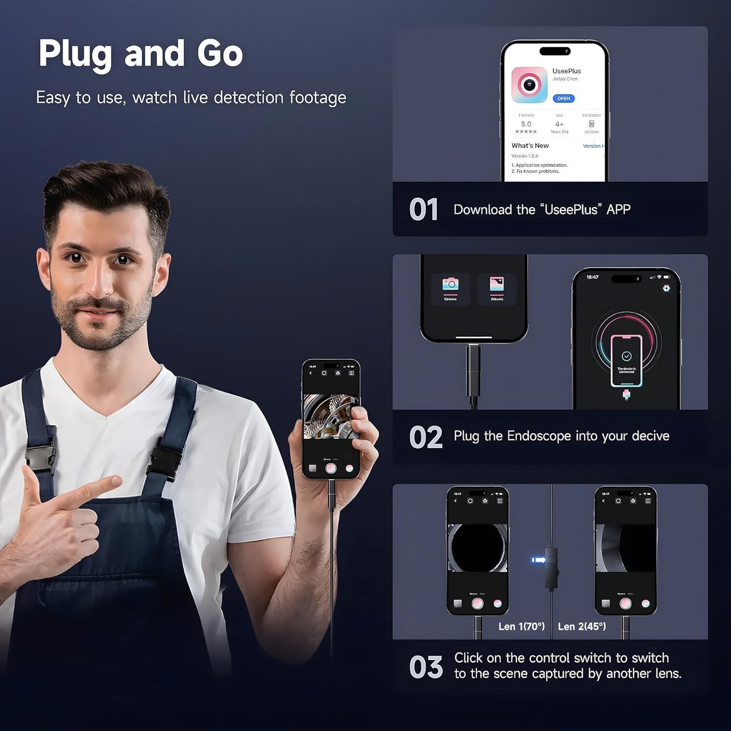 1920P HD Endoscope Borescope 8mm Inspection Snake Camera for iPhone Android iOS