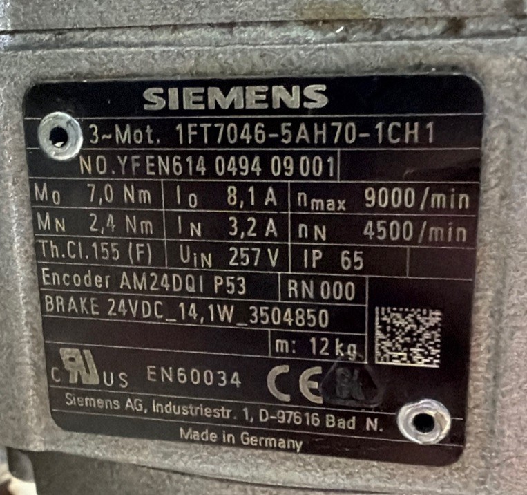Siemens 3~Permanent Magnet Motor Synchronous Motor 1FT7046-5AH70-1CH1