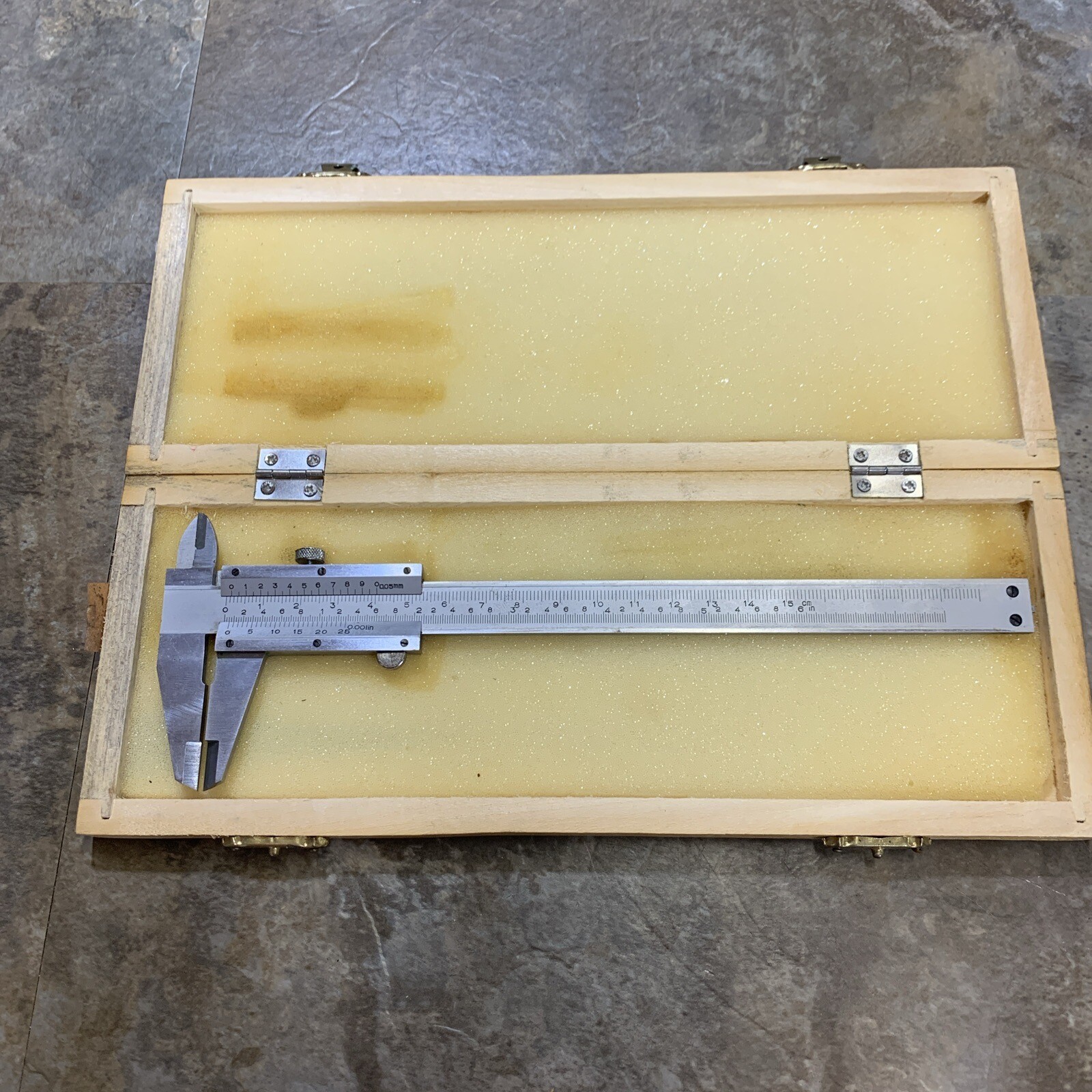Vernier Calipers 6” X 1/1000 in 150 X 0.05mm With Wood Case