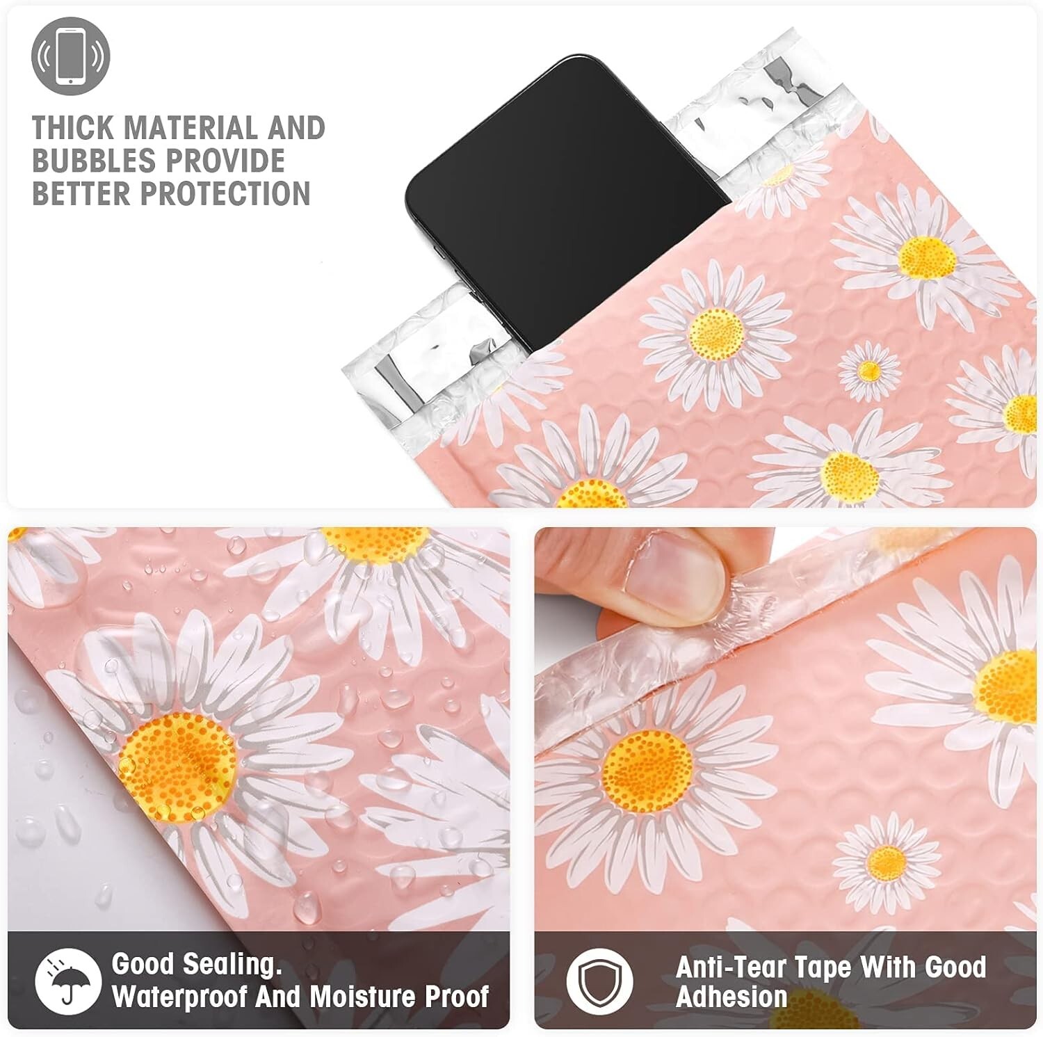 Jiaro Pack Cute Daisy Bubble Mailer Flower Padded Envelope Mailing 6×10″ 100Pcs
