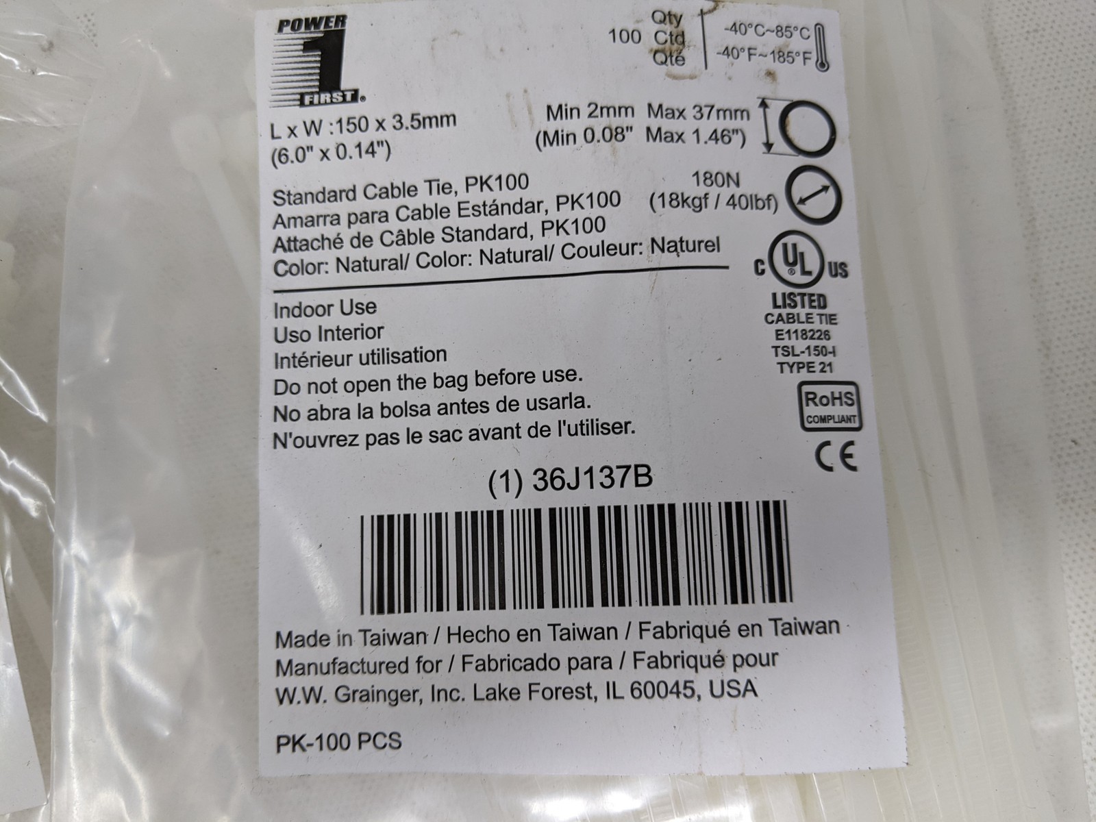 Power 1 First Cable Tie 6.0″ x 1.14″ (150×3.5mm) Standard Indoor Use 700 Count
