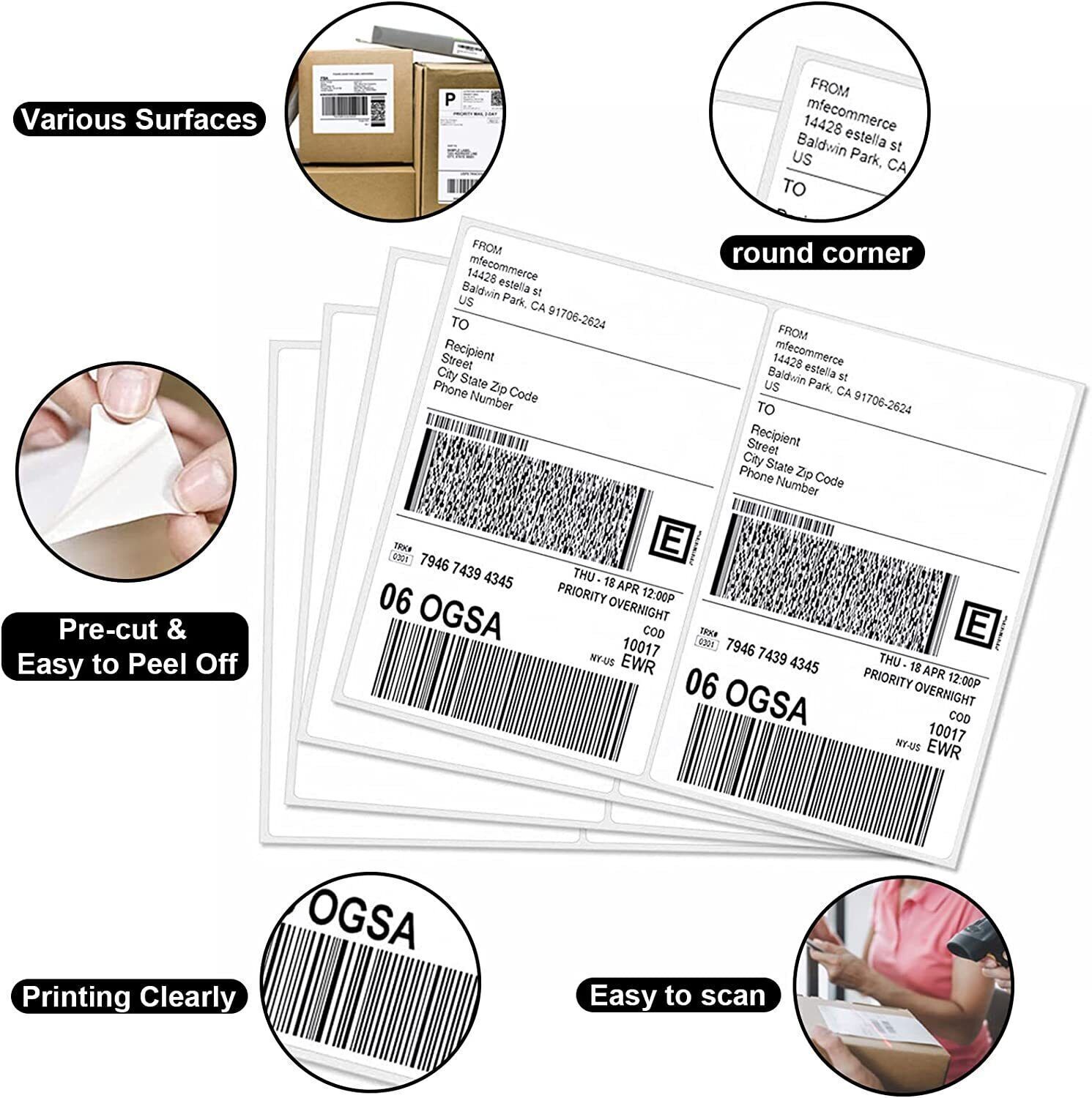 8.5″ X 5.5″ Rounded Corner Half Sheet Self Adhesive 200 Shipping Postage Labels