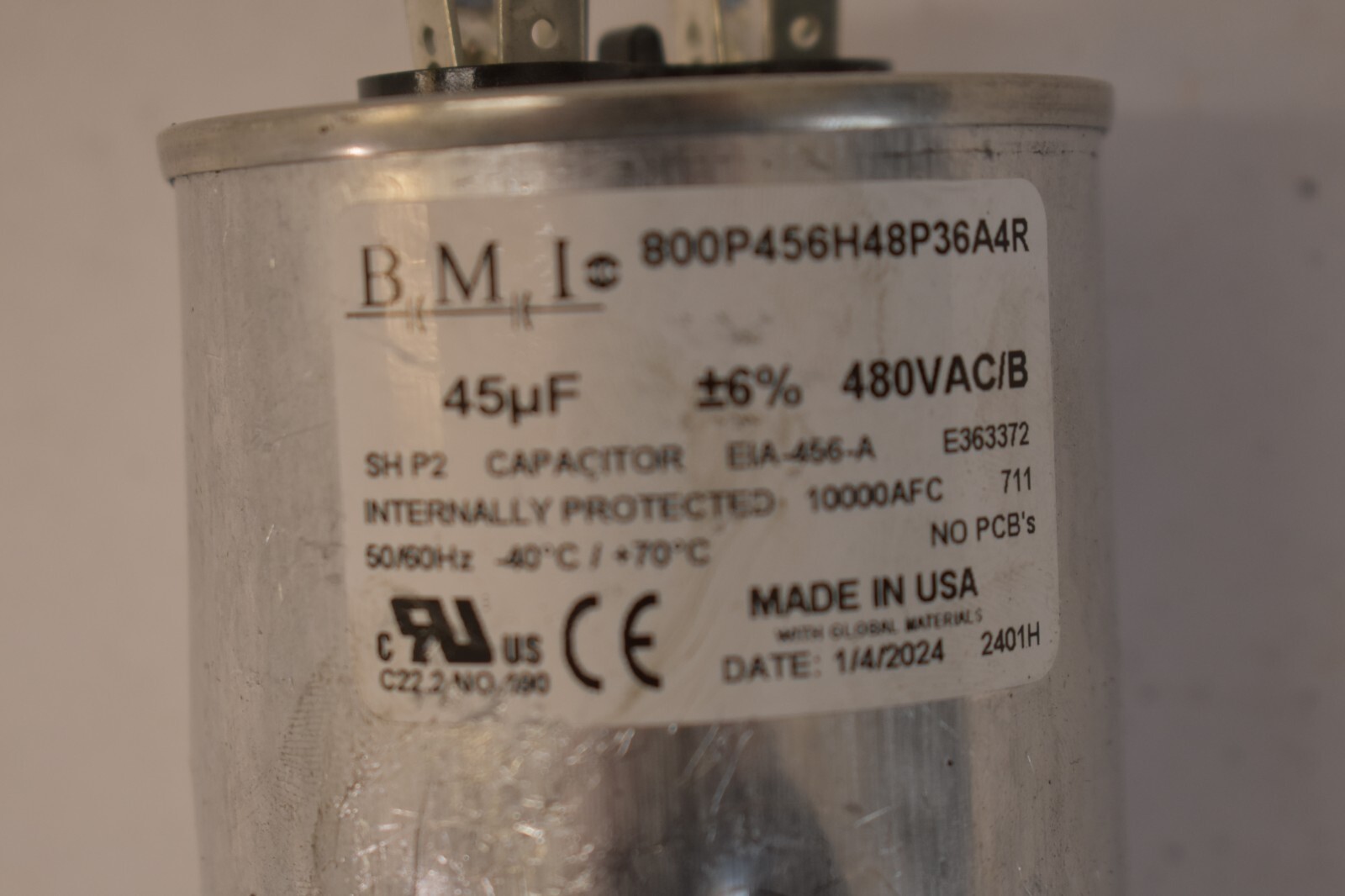 BMI 800P456H48P36A4R Run Capacitor ZB-19 480 VAC 50/60Hz 45µF fits 564/773/774