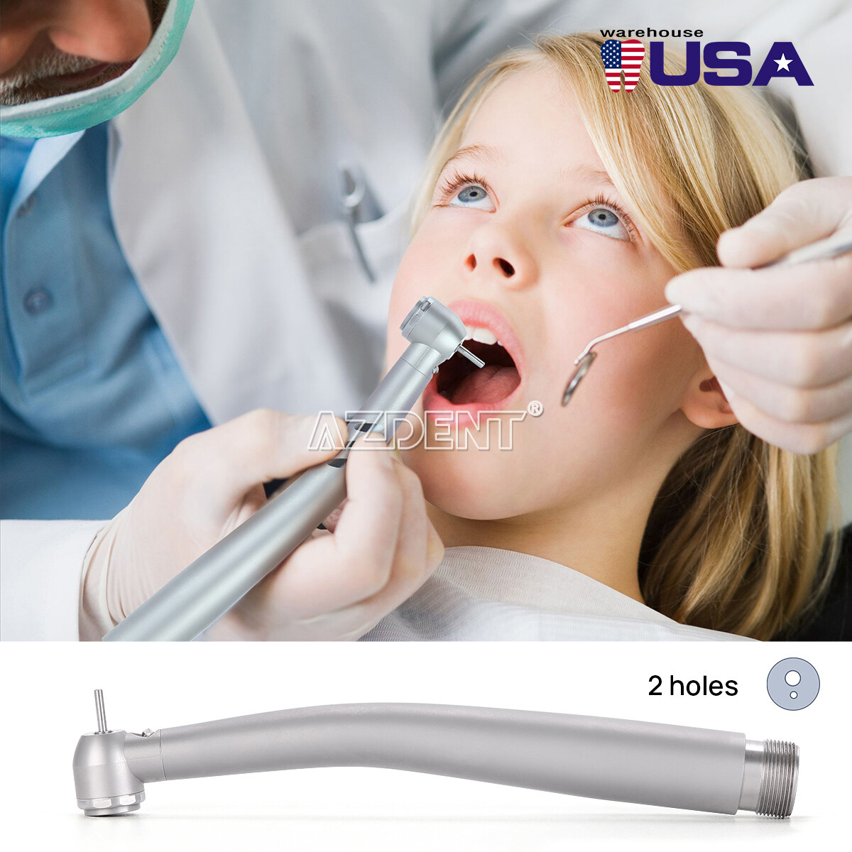 AZDENT Dental (LED E-generator High Speed Handpiece 2Hole