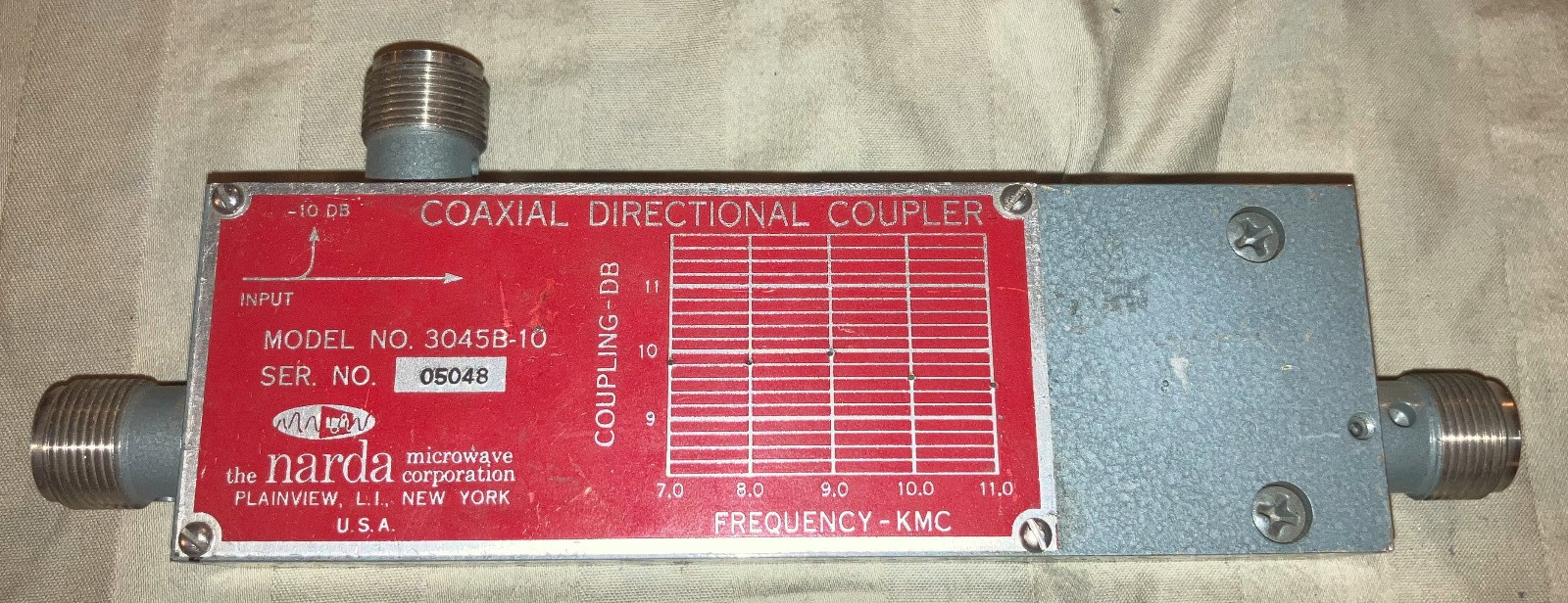 Narda 3045B-10 Coaxial Directional Coupler 7.0 – 11.0 GHz w/ Female N Connectors