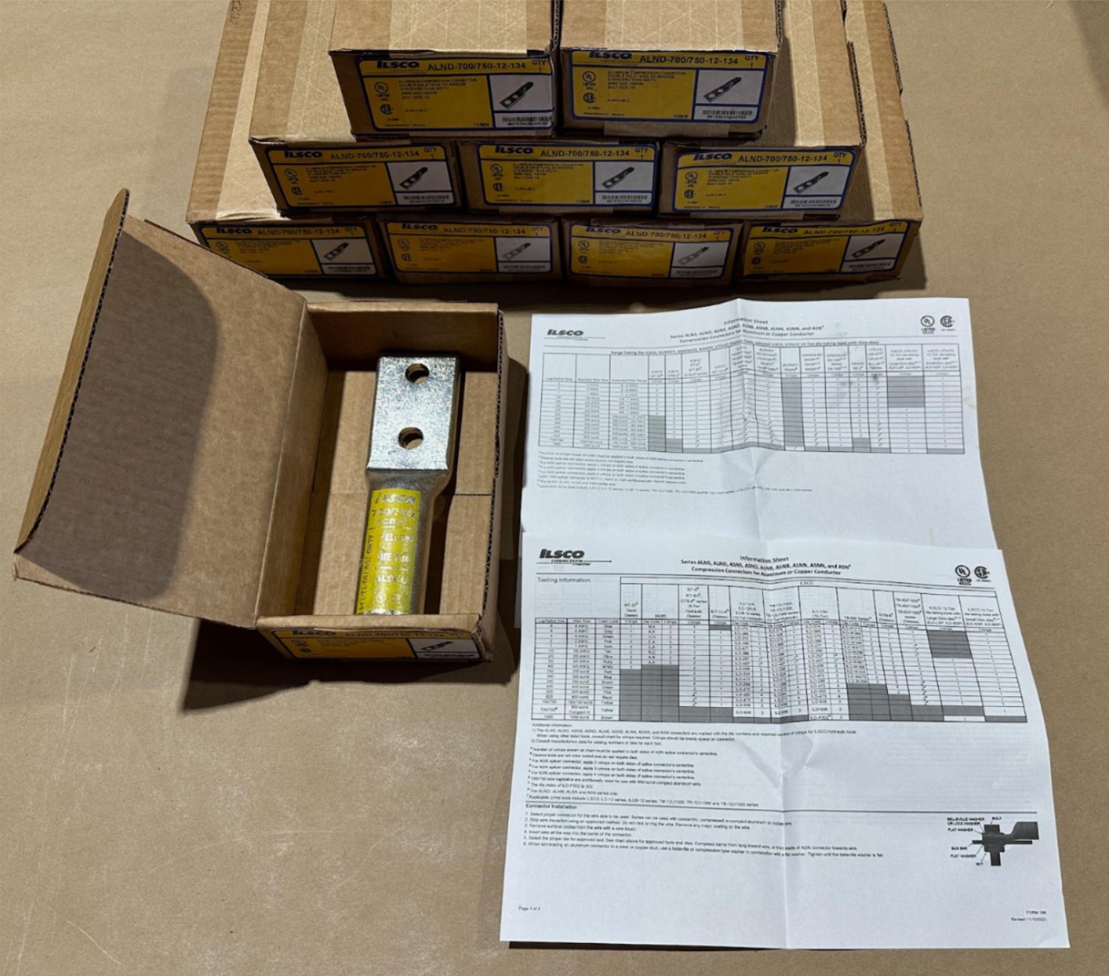 10Pack Ilsco Yellow 700 750 kcmil Surecrimp Aluminum Compression 2-Hole 1/2″ Lug