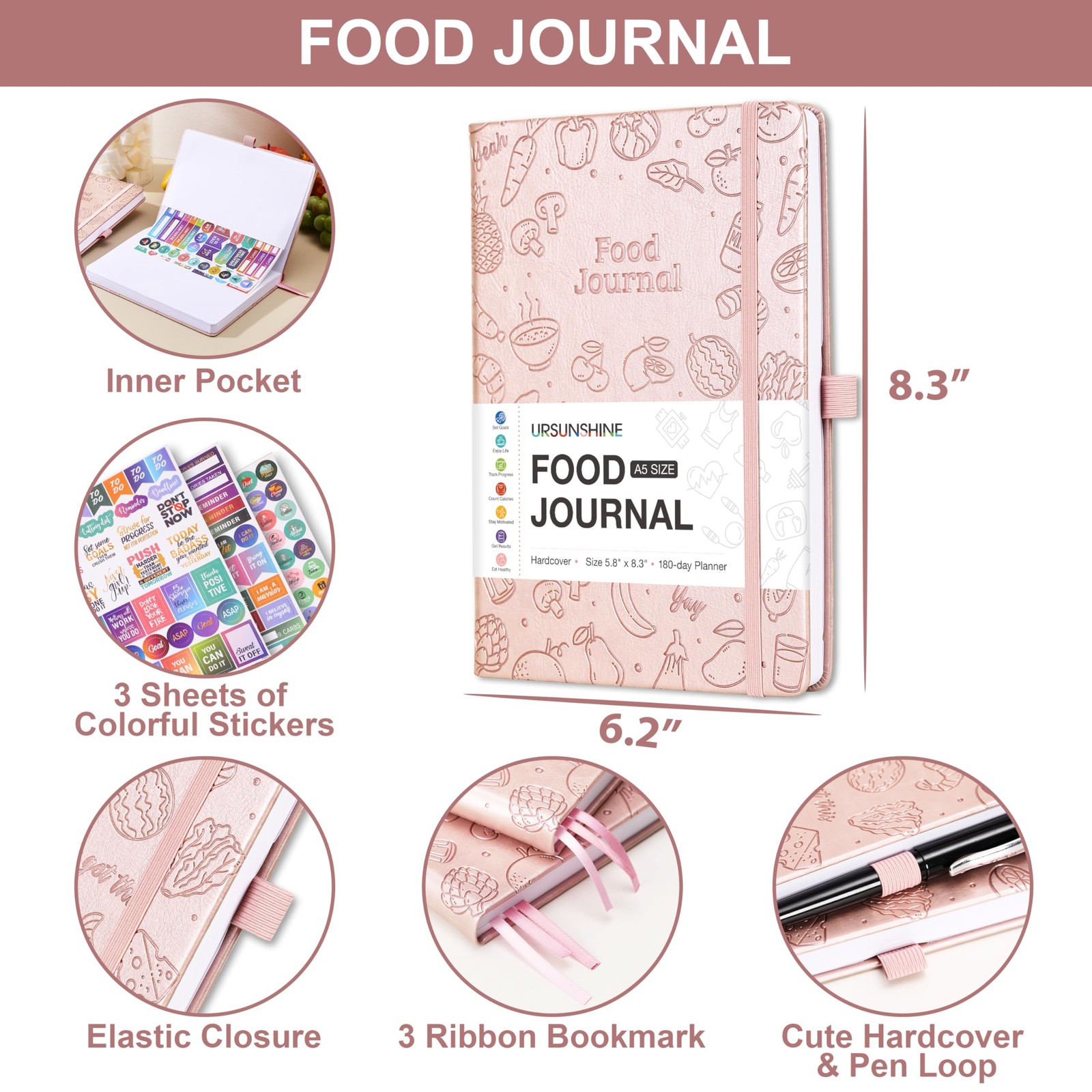 Food Journal 5.8″ x 8.3″ 6 Months Meal Planner for Weight Loss & Diet