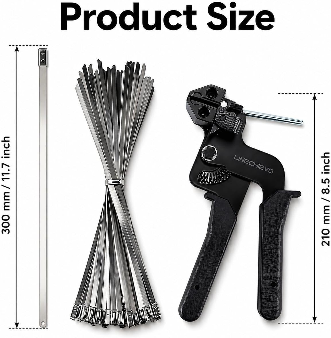 Heavy Duty Metal Zip Tie Gun Tool with 100 PCS 11.7 Stainless Steel Cable Ties