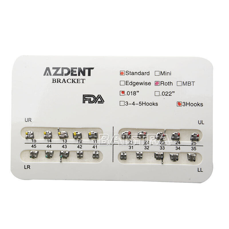 US Dental Orthodontic Bracket Brace Mini /Standard Roth/MBT.022/.018 Hook AZDENT