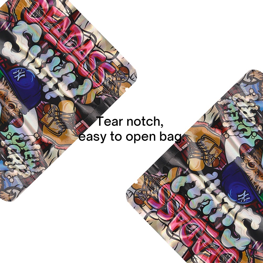 3.5g Mixed Pack Mylar Bags Smell Proof Airtight Food Zip Seal Foil Pouch 100pcs
