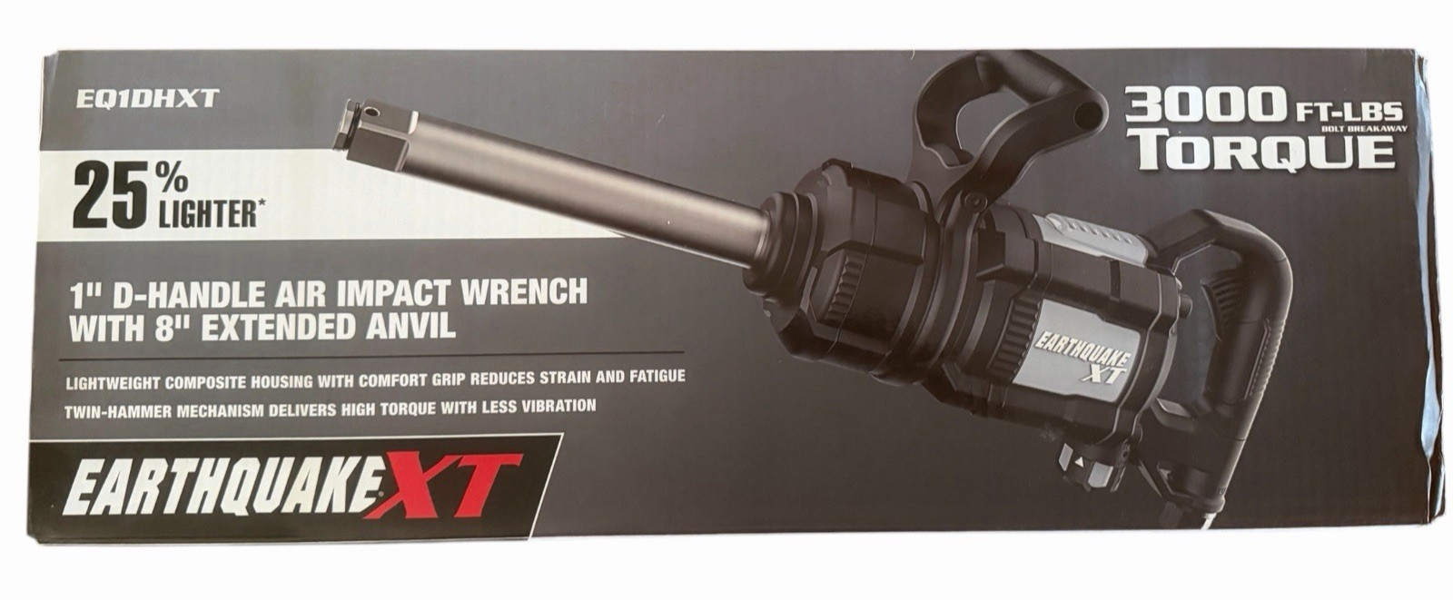 NEW EARTHQUAKE D-Handle 1″ Air Impact Wrench W/ 8” Extended Anvil NEW 3000ft-lbs