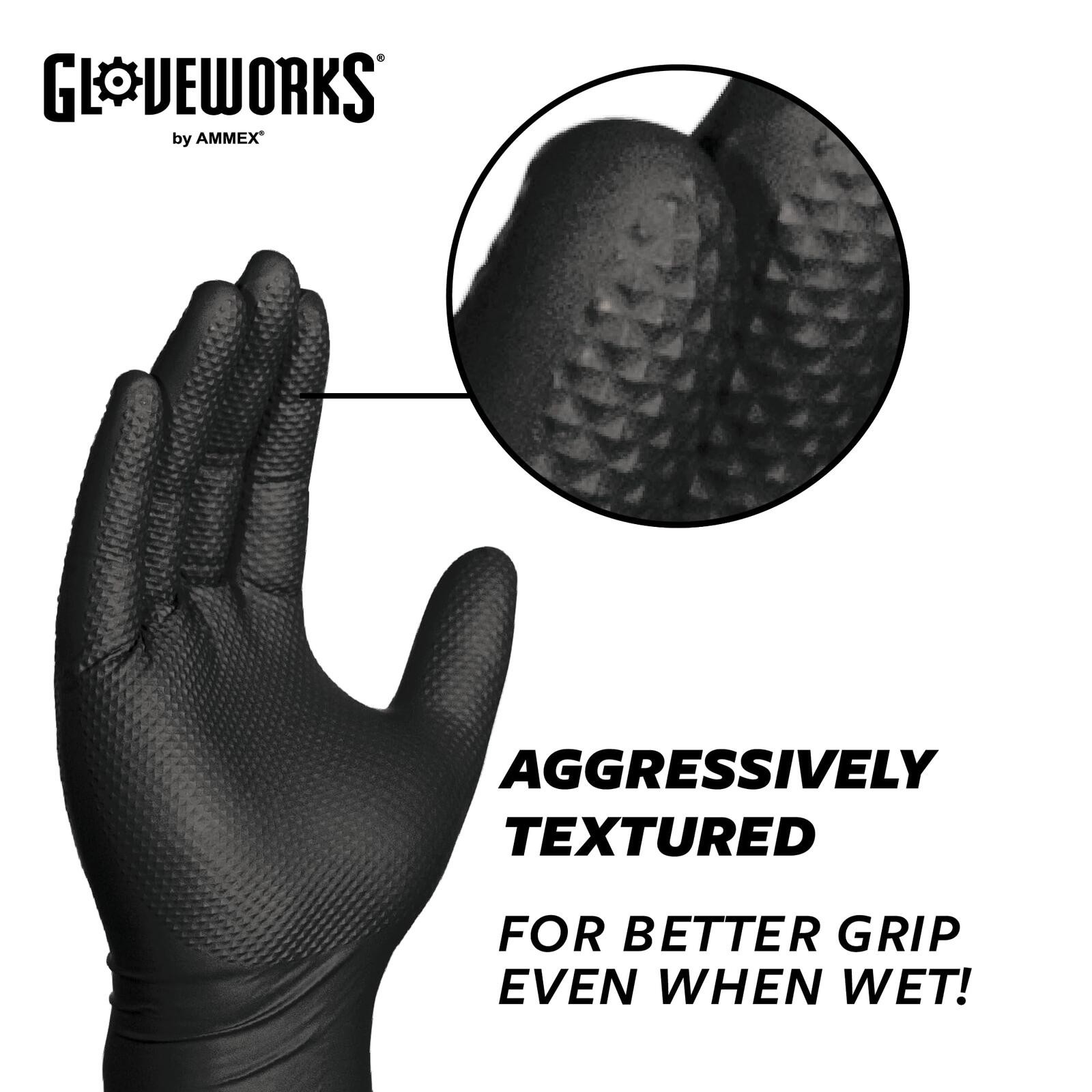 GLOVEWORKS HD Black Nitrile Industrial Disposable Gloves, 6 Mil, Latex-Free,M