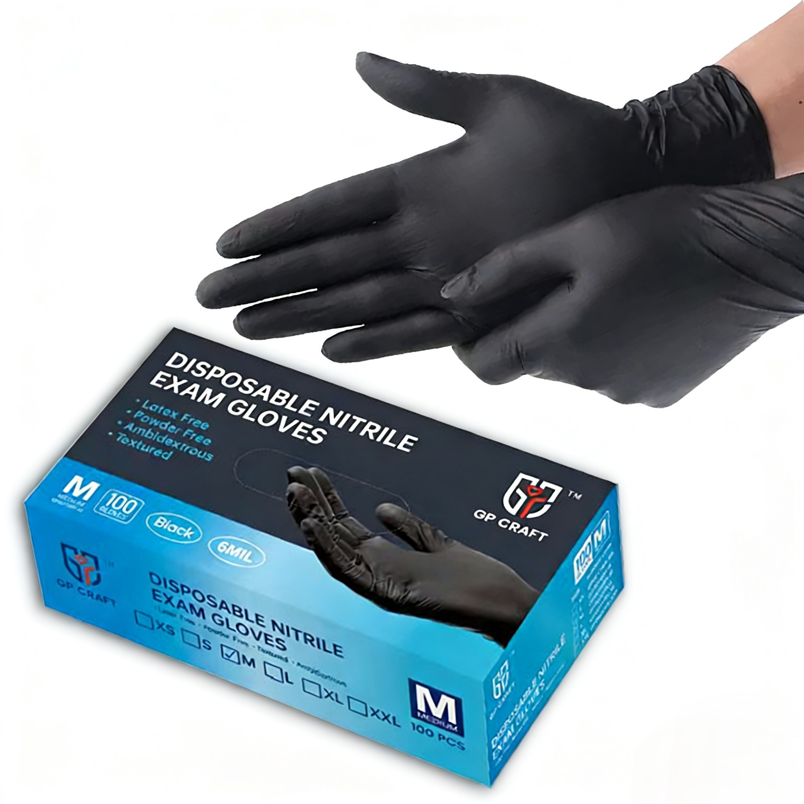 6Mil Black Nitrile Gloves Heavy Duty Mechanic Auto Detail Powder Free 100 Pack