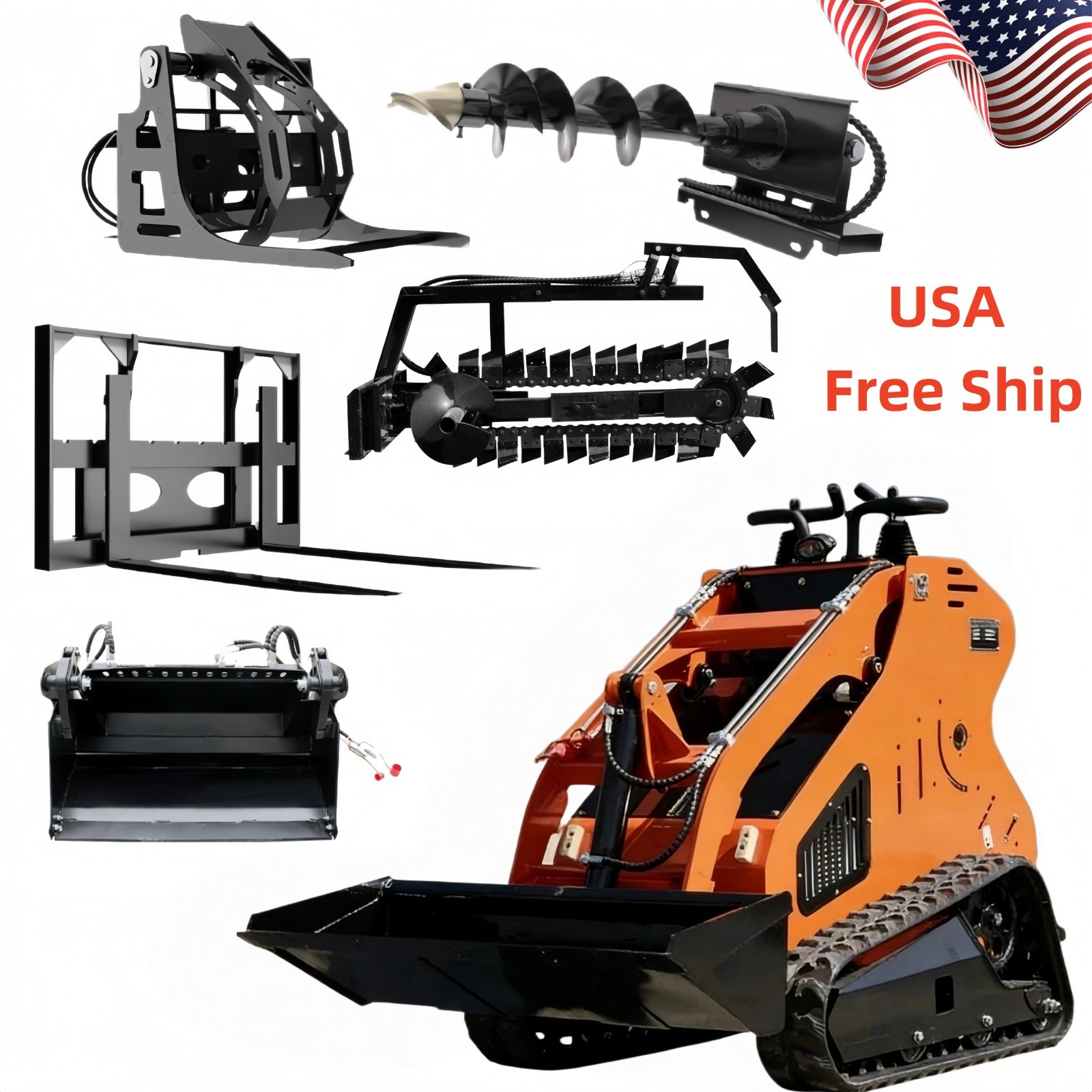 13.5 HP Skid Steer Loader Hydraulic Electric Start B&S ENGINE Orange or White US