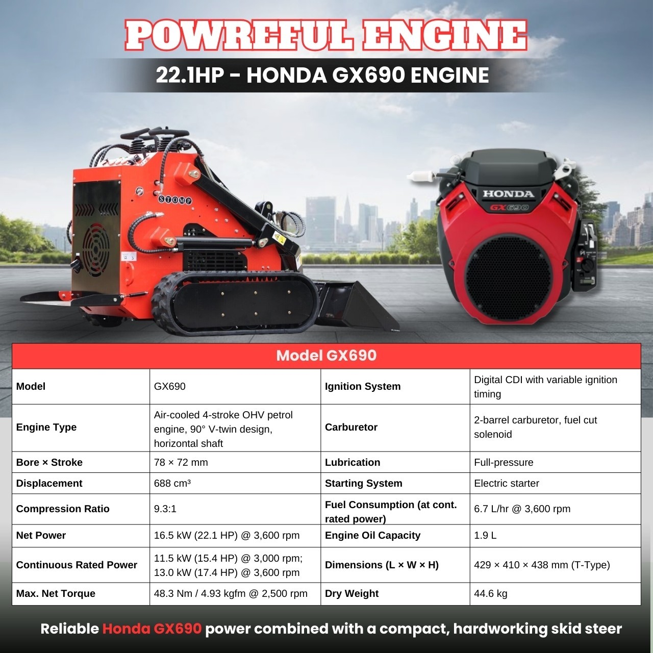 TYPHON STOMP 502 Compact Tracked Skid Steer Loader 22.1HP Honda Gasoline engine