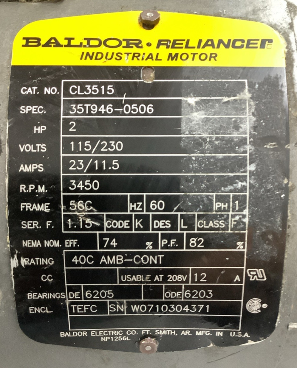 Baldor-Reliance CL3515 Industrial Motor 2HP 115/230VAC 3450RPM(R105)