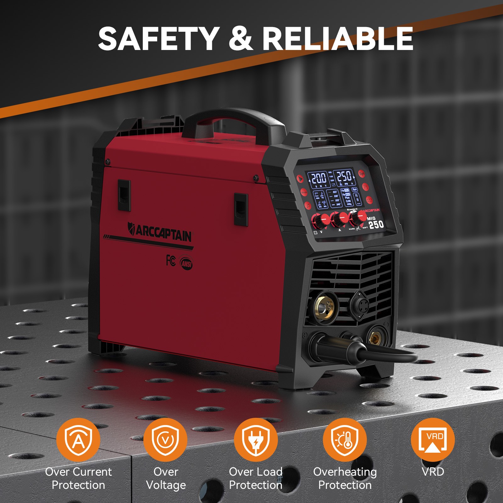 ARCCAPTAIN MIG250 250Amp 6-in-1 MIG Welder 110/220V Digital Synergic LED Display