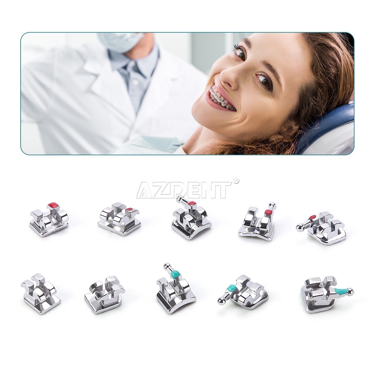 AZDENT Dental Orthodontic Metal Brackets Braces /Wire Preformed Ligature Ties