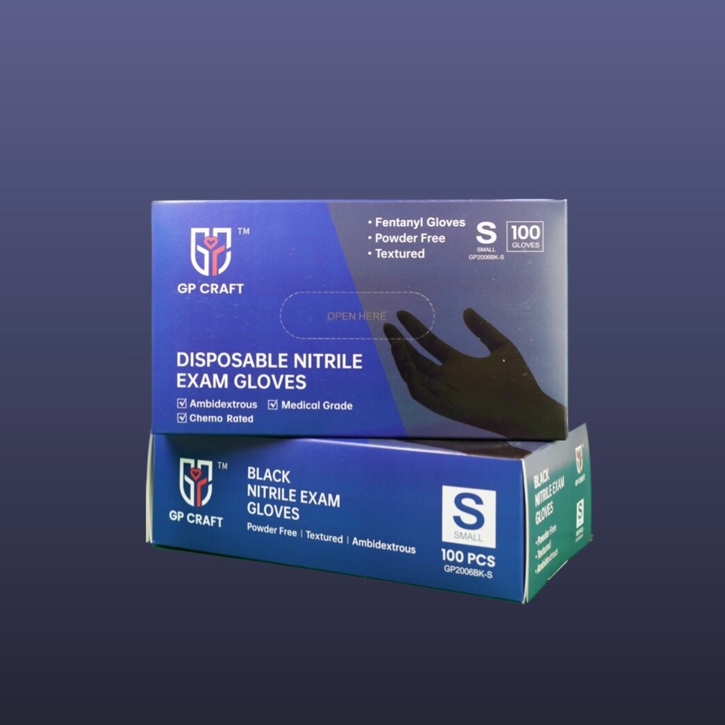 GP CRAFT Nitrile Gloves, 5 Mils, Medical, Fentanyl Resistant, Black,Case of 1000