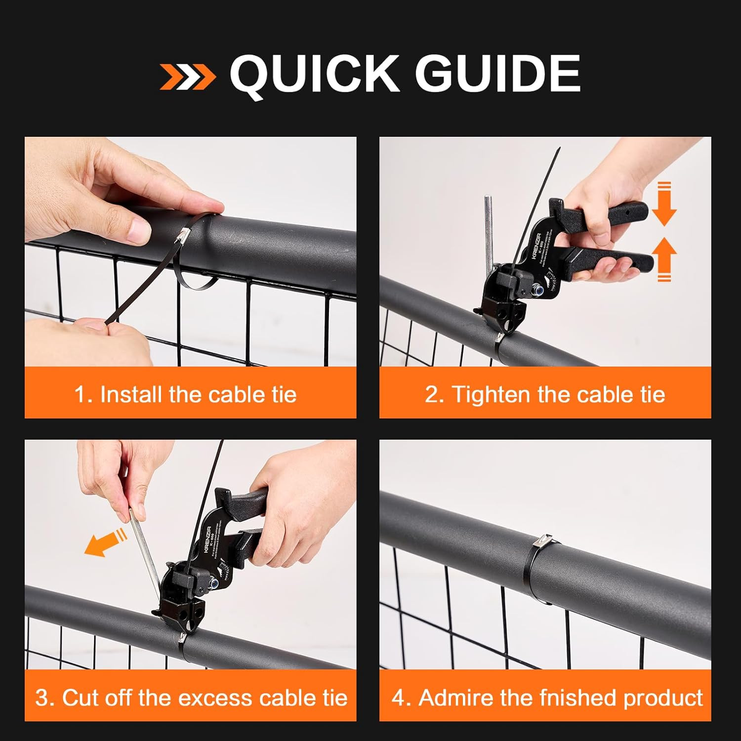 Stainless Steel Cable Tie Gun Kit：With 300Pcs Uv Resistant Black Metal Zip Ties