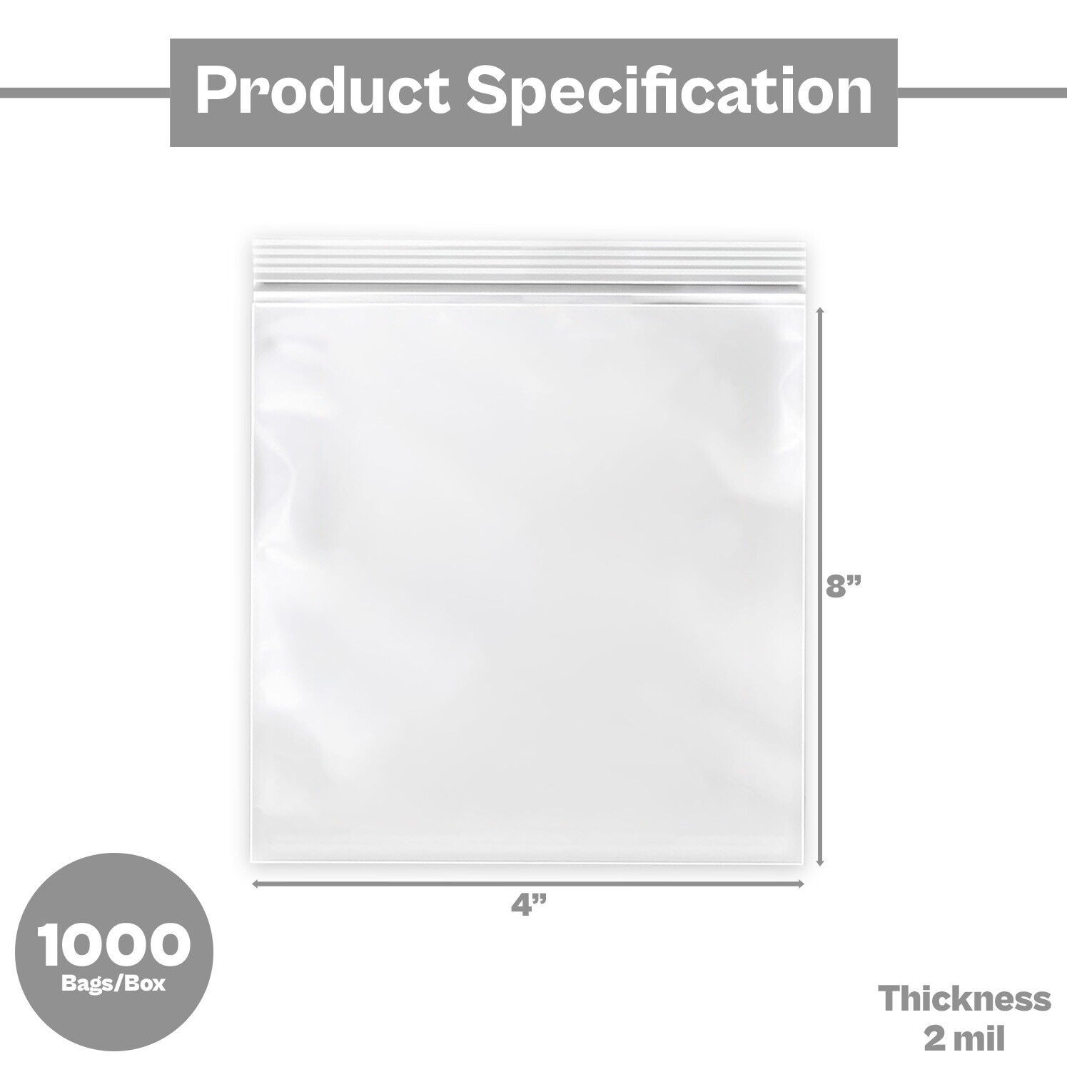 1000 Pcs 4″ x 8″ Zipper Bags Clear 2 Mil Reclosable Zip Seal Jewelry Polybag