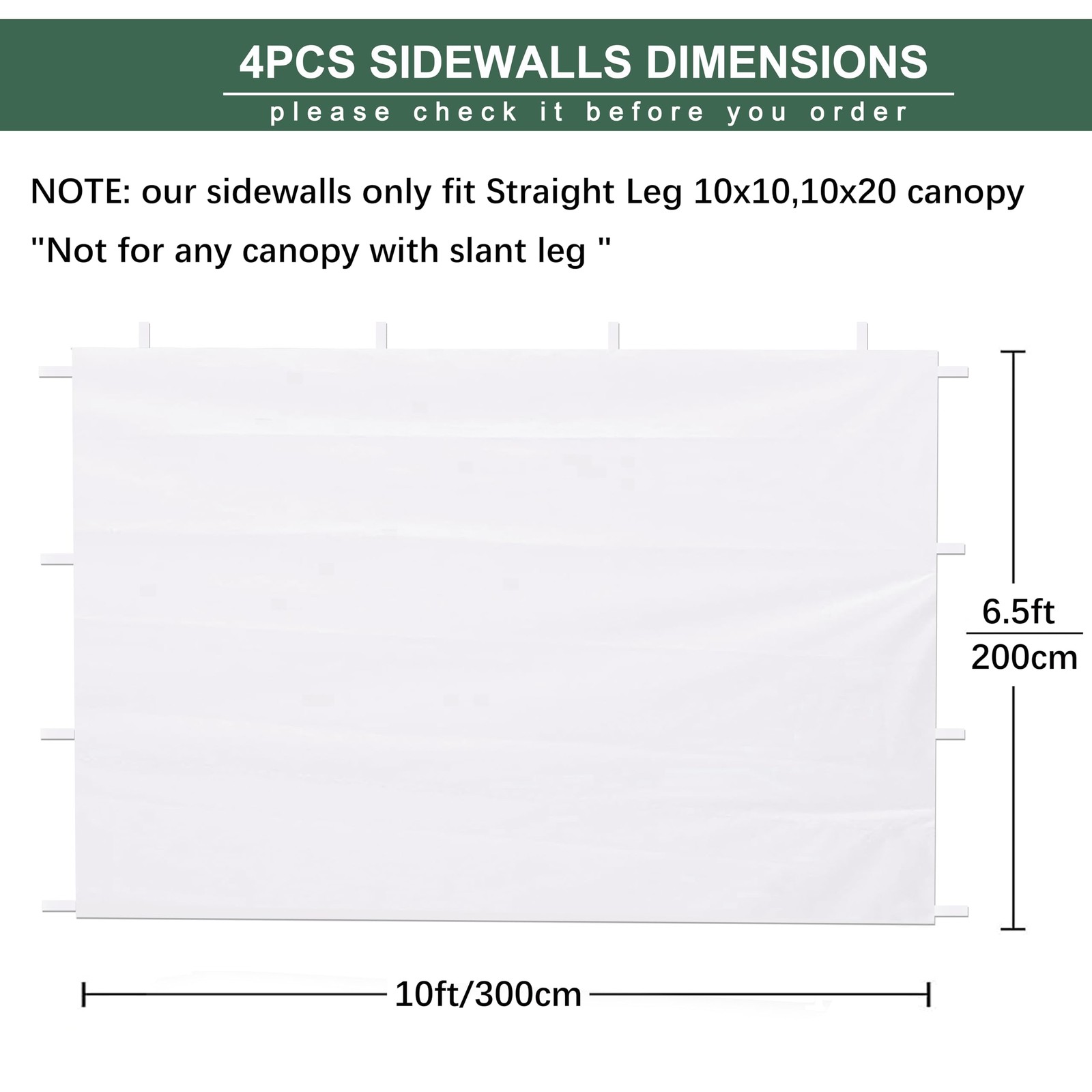 Jancanopy Sidewalls For 10X10 Pop Up Canopy Frame 3 Pack White Sunwall And