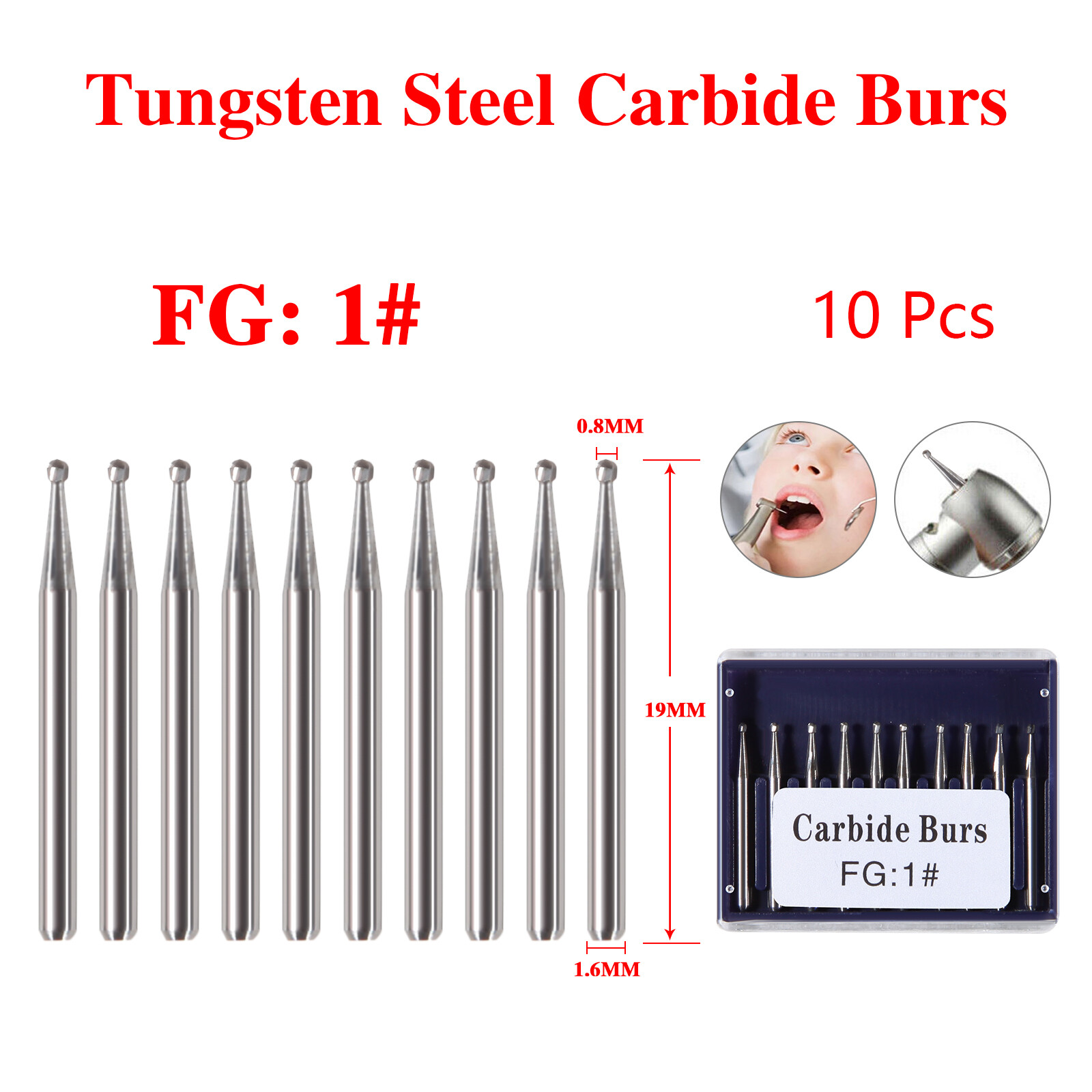 10-100pcs Dental Tungsten Carbide Burs FG 1-5 Bur for High Speed Handpiece DL