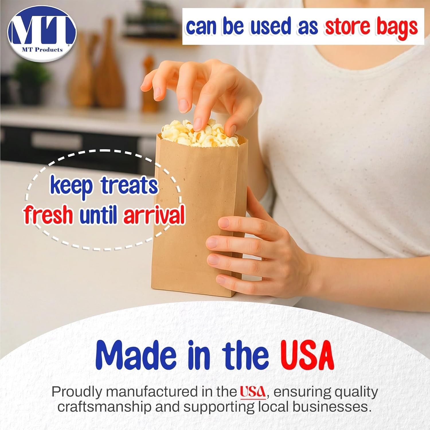 MT Products Extra Small Brown Paper Bags – 2 lb Paper Lunch Bags – Pack of 200