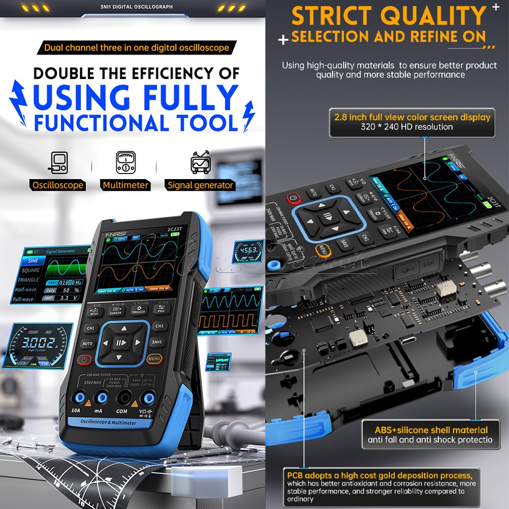 FNIRSI 2C23T 3-in-1 Digital Oscilloscope Multimeter Function Signal Generator US
