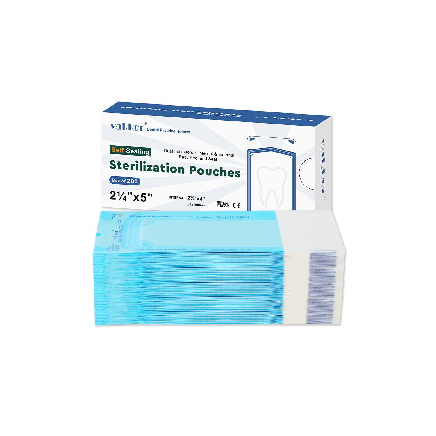 200pcs 2.25″ x 5″ Self Sealing Sterilization Pouches Disposable Autoclave Bags