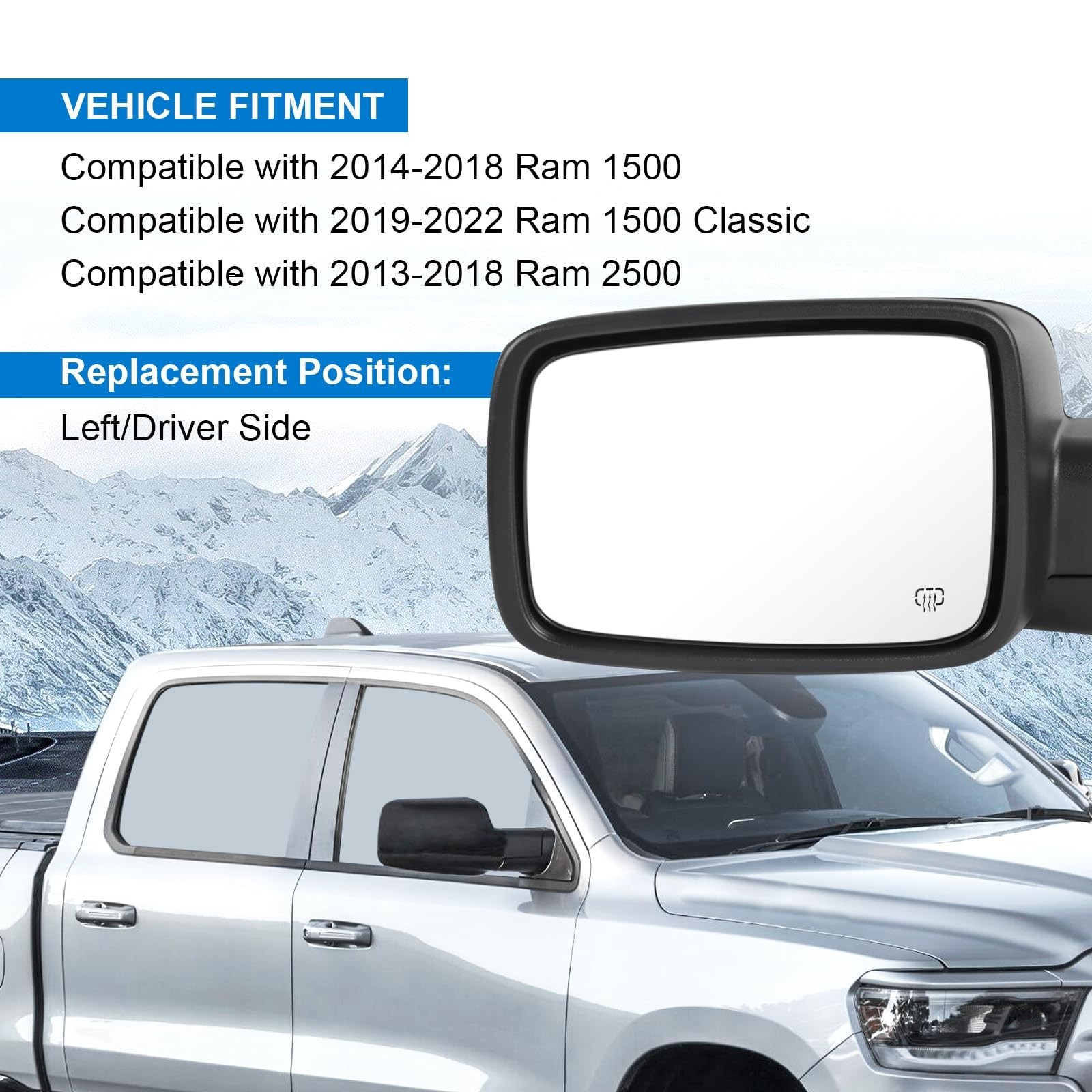Left Driver Side Door Mirror Heated Power Glass Manual Folding (6Pins) | Comp…