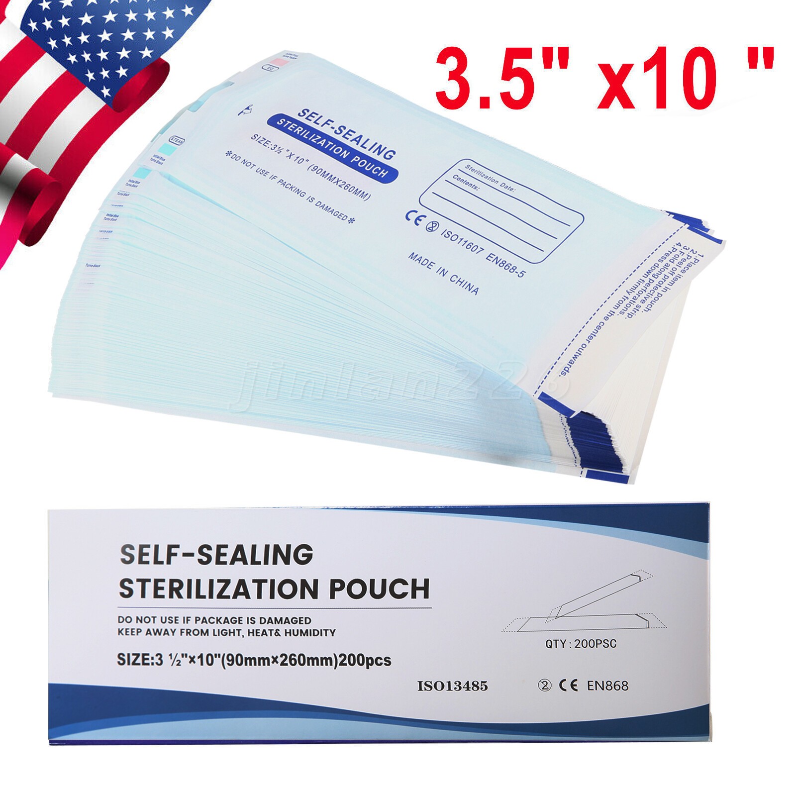 Self-Sealing Sterilization Pouches 3.5″ x 10″ 200 Pcs / Box pa