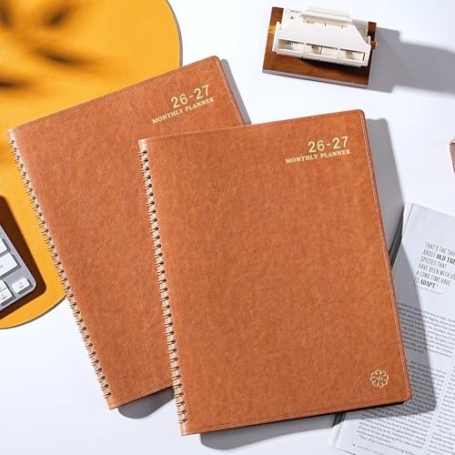 Monthly Planner Jul 24-Dec 25 Leather Cover Twin-Wire 18 Month Planner, Brown