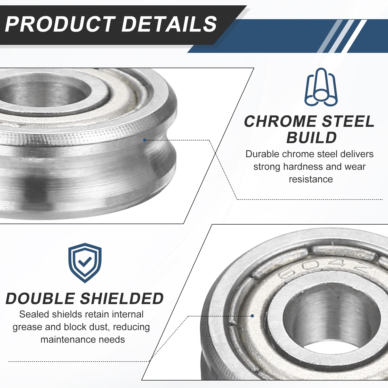 4Pcs U Groove Track Guide Bearing, 4x12x4x2mm Chrome Steel U Groove Roller