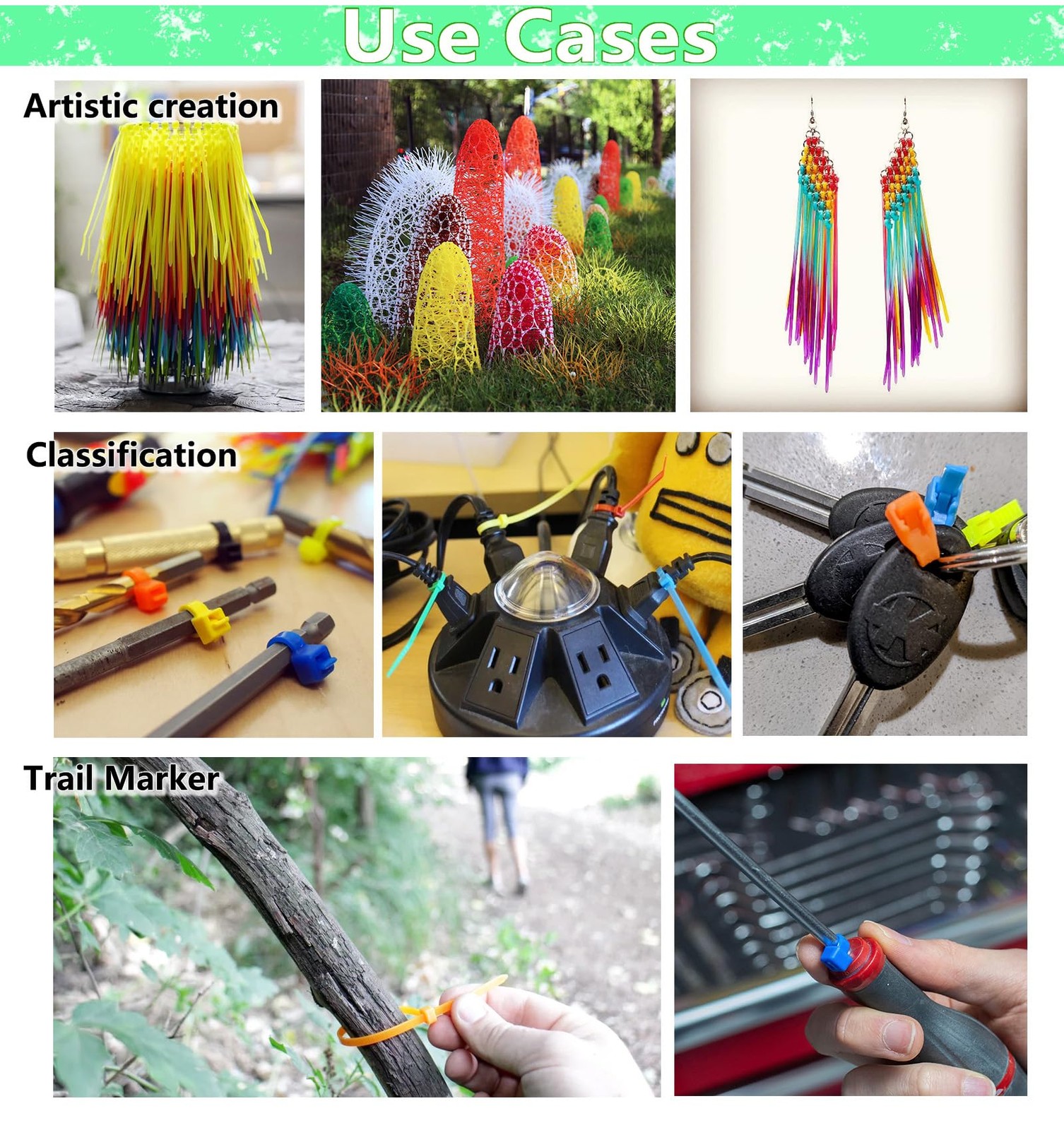 300Pack 8 Inch Multi Colors Heavy Duty Cable Zip Ties for Indoor and Outdoor Use