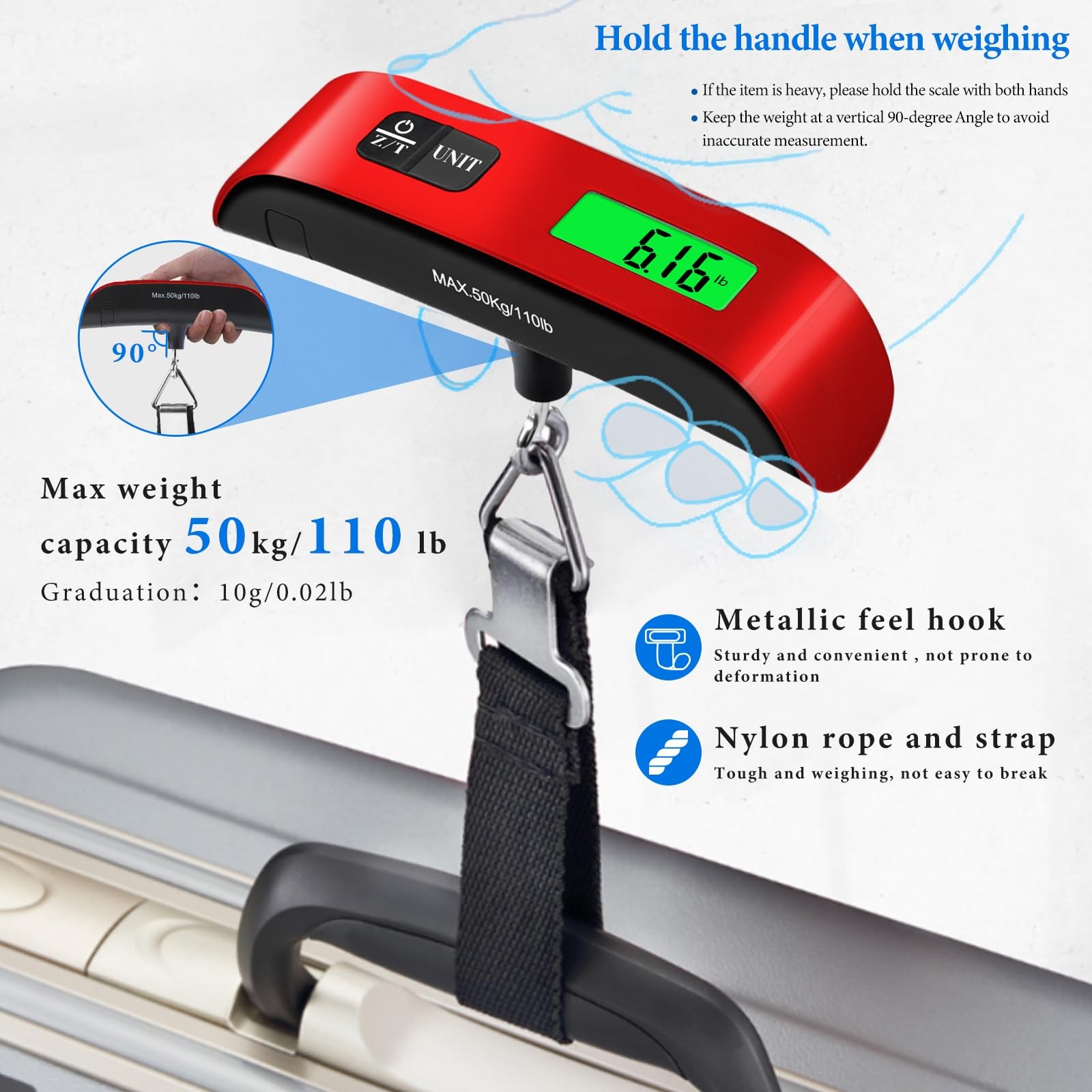Luggage Scale, 110lb Luggage Weight Scale with 4 Unit Switching Functions&LED