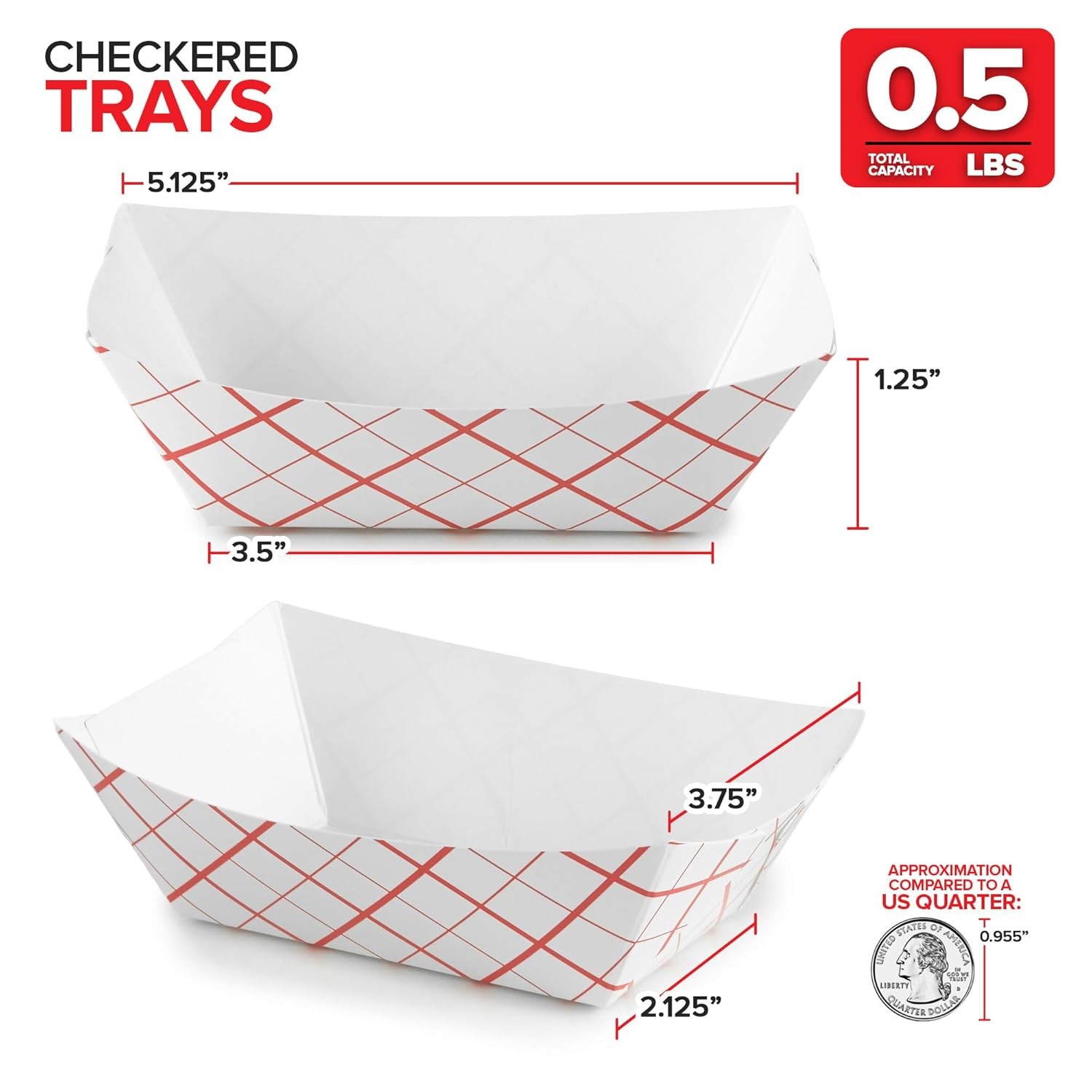 Extra Small Disposable Paper Food Boats Red White Checkered 250 Pack 0.5 Lb