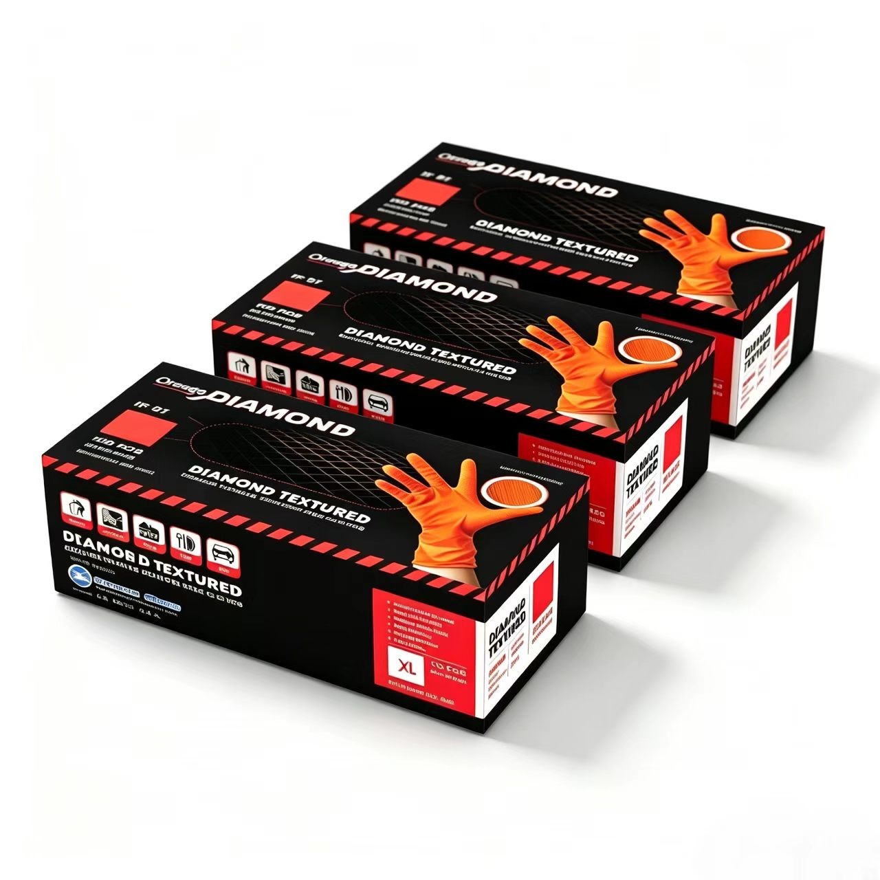 300PCS Orange Nitrile Mechanic Gloves Diamond Textured Powder Free M-XXL