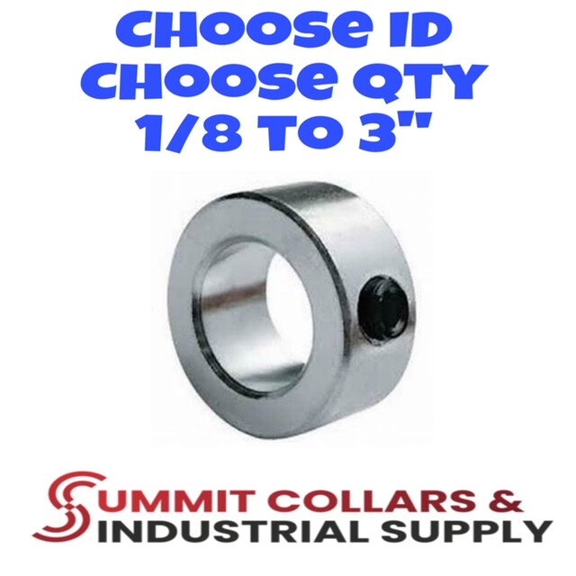 SOLID SET SCREW SHAFT COLLARS, ZINC 1/8 ID to 3″ ID, YOU PICK size and quantity