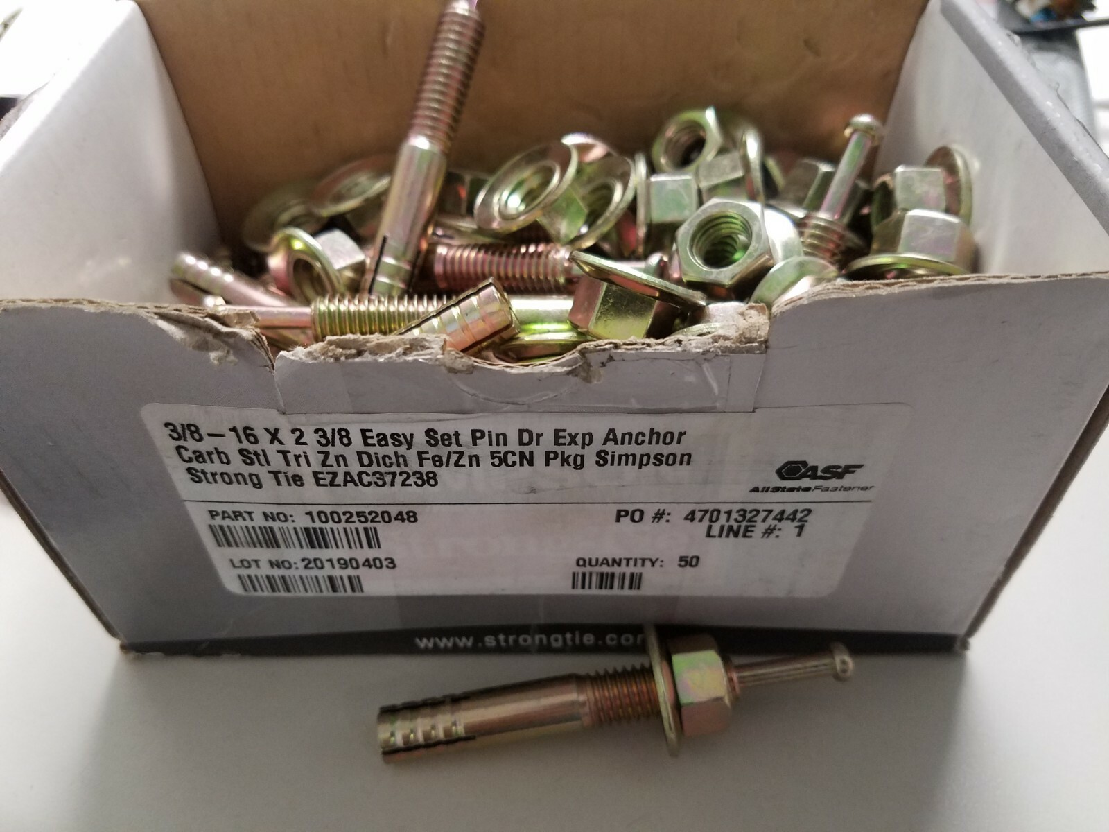 Easy Anchor EZAC 37238 3/8″ x 2 3/8″ (Box of 48)