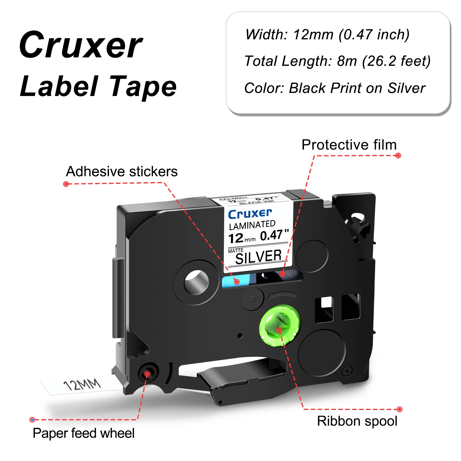 20x TZe-931 Black on Silver 1/2″ TZe Tapes Compatible For Brother PT Cube