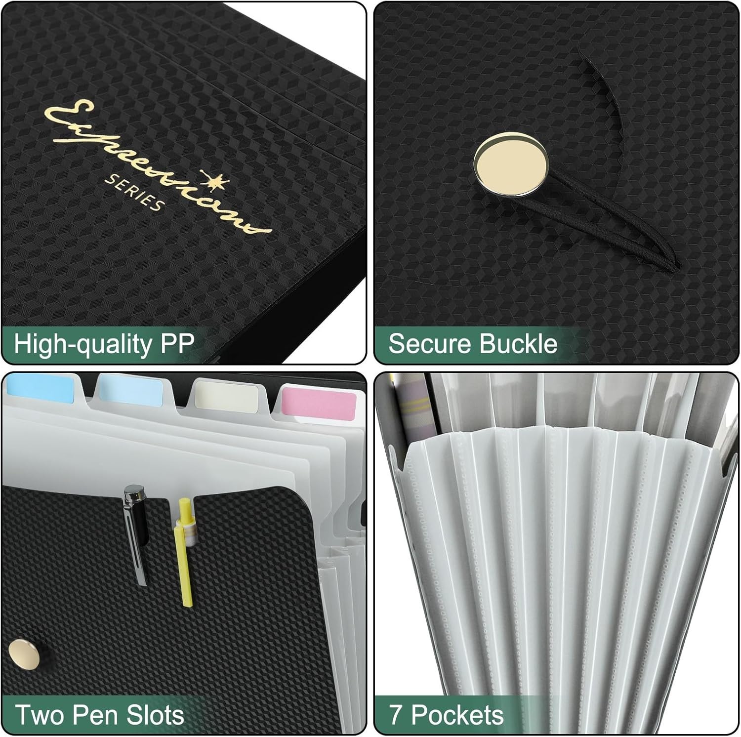 Expanding File Folder with Bungee Closure – Lightweight Green Design