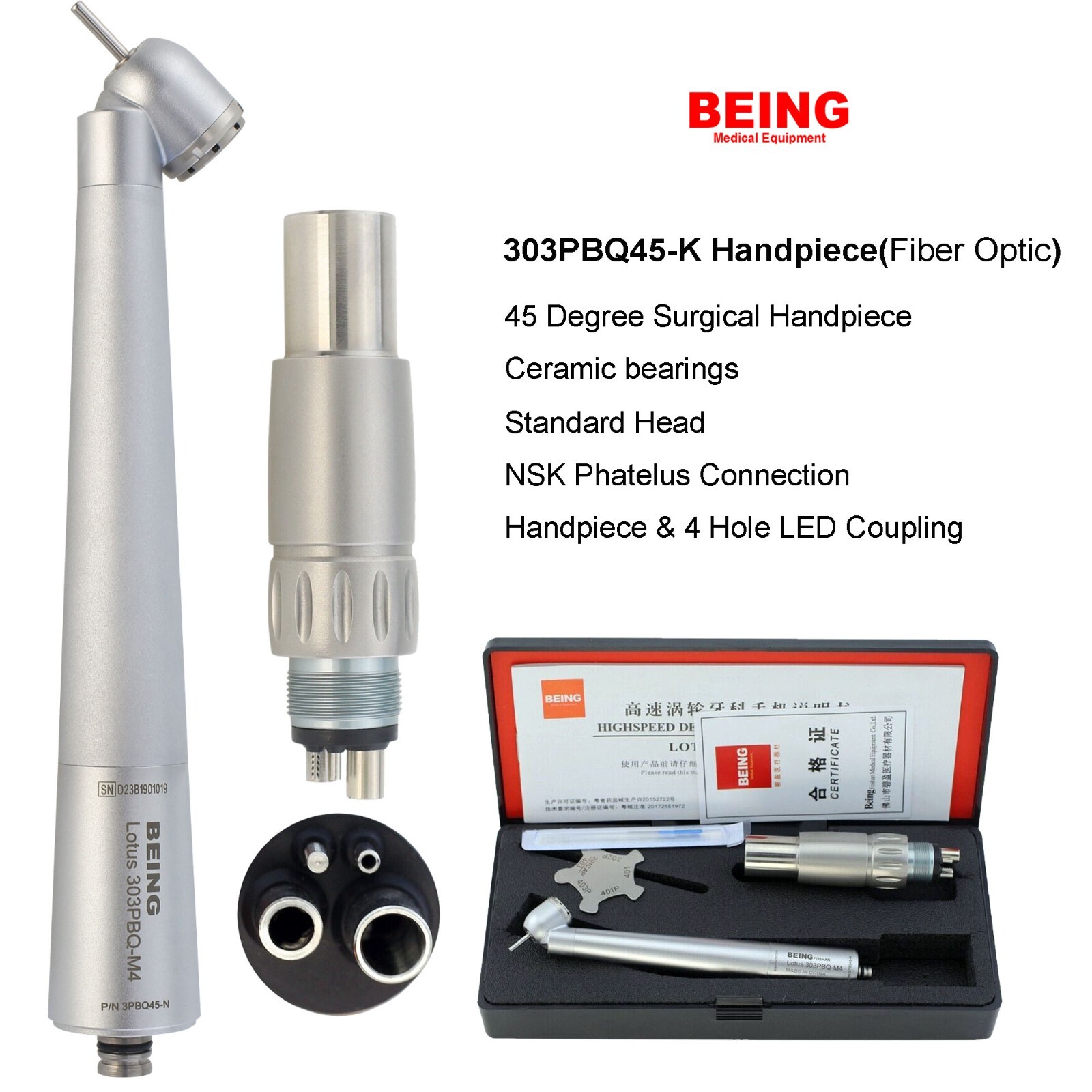 BEING Dental 45 Degree Surgical Handpiece High Speed Kavo NSK Coupler 4 6 Hole