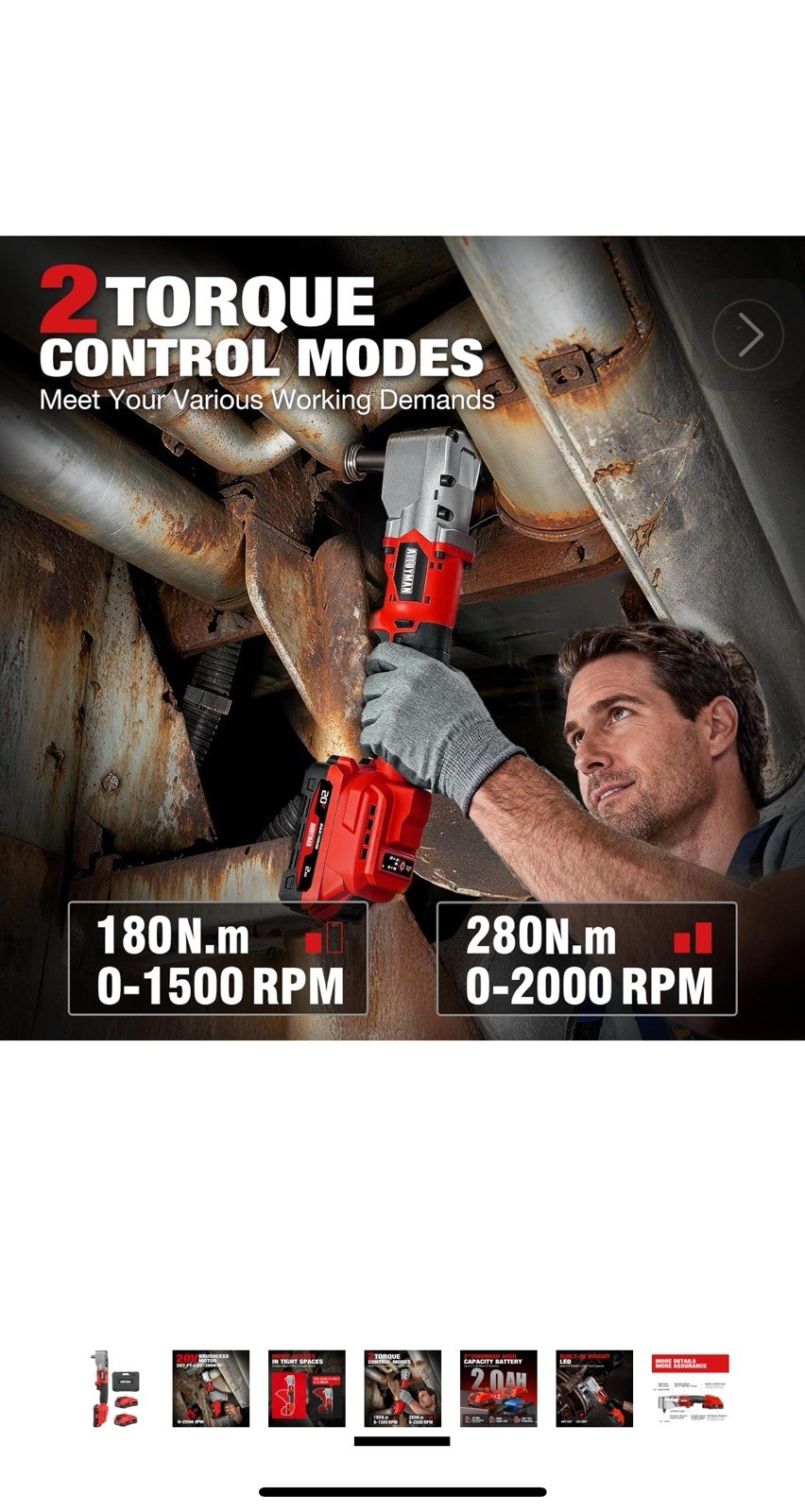 Alloyman 20V Brushless Right Angle Impact Wrench, 207 Ft-lbs（280N.Mᦀ