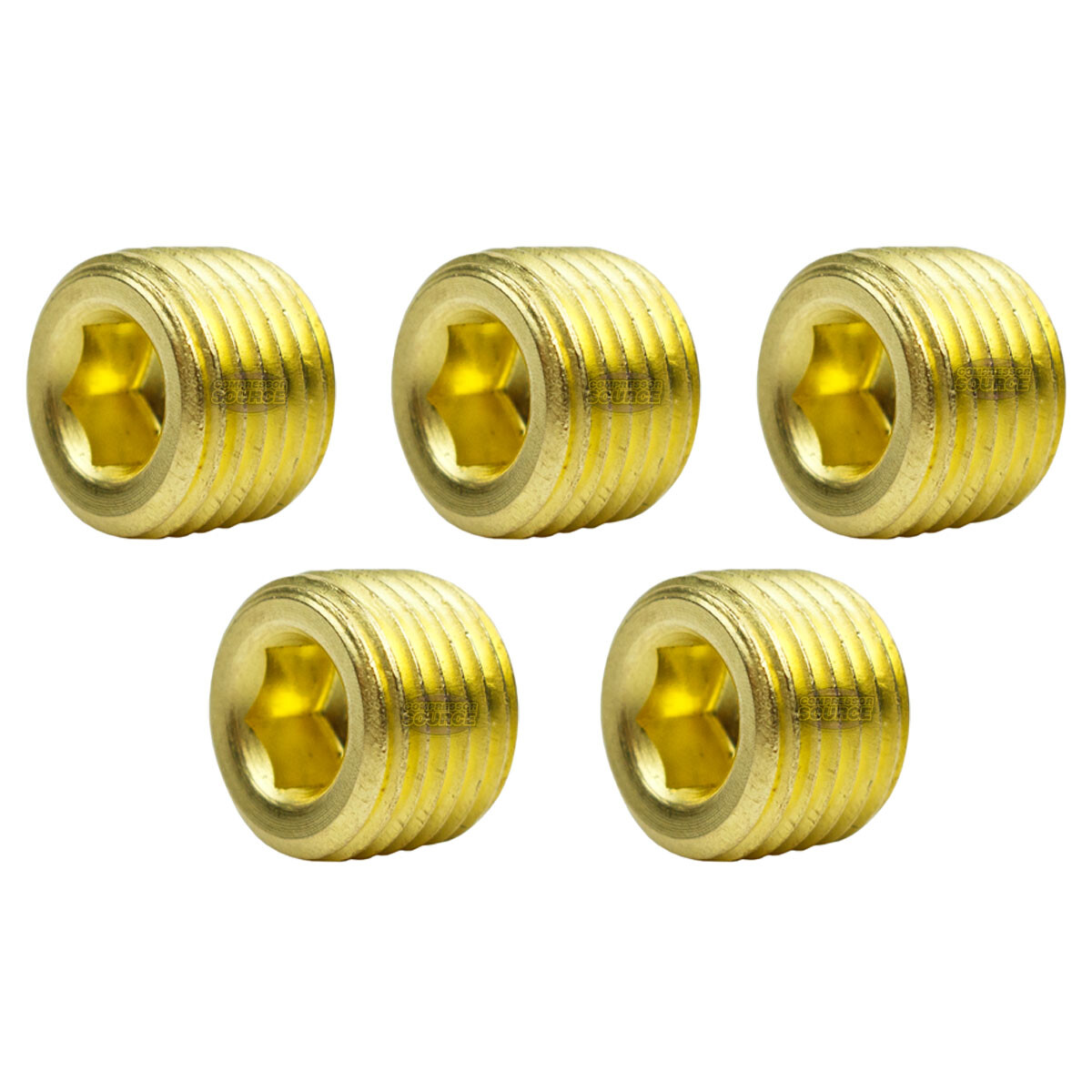5 Pack 1/8″ Pipe Plug Countersunk Hex Head Style Male NPT Brass Pipe End Fitting