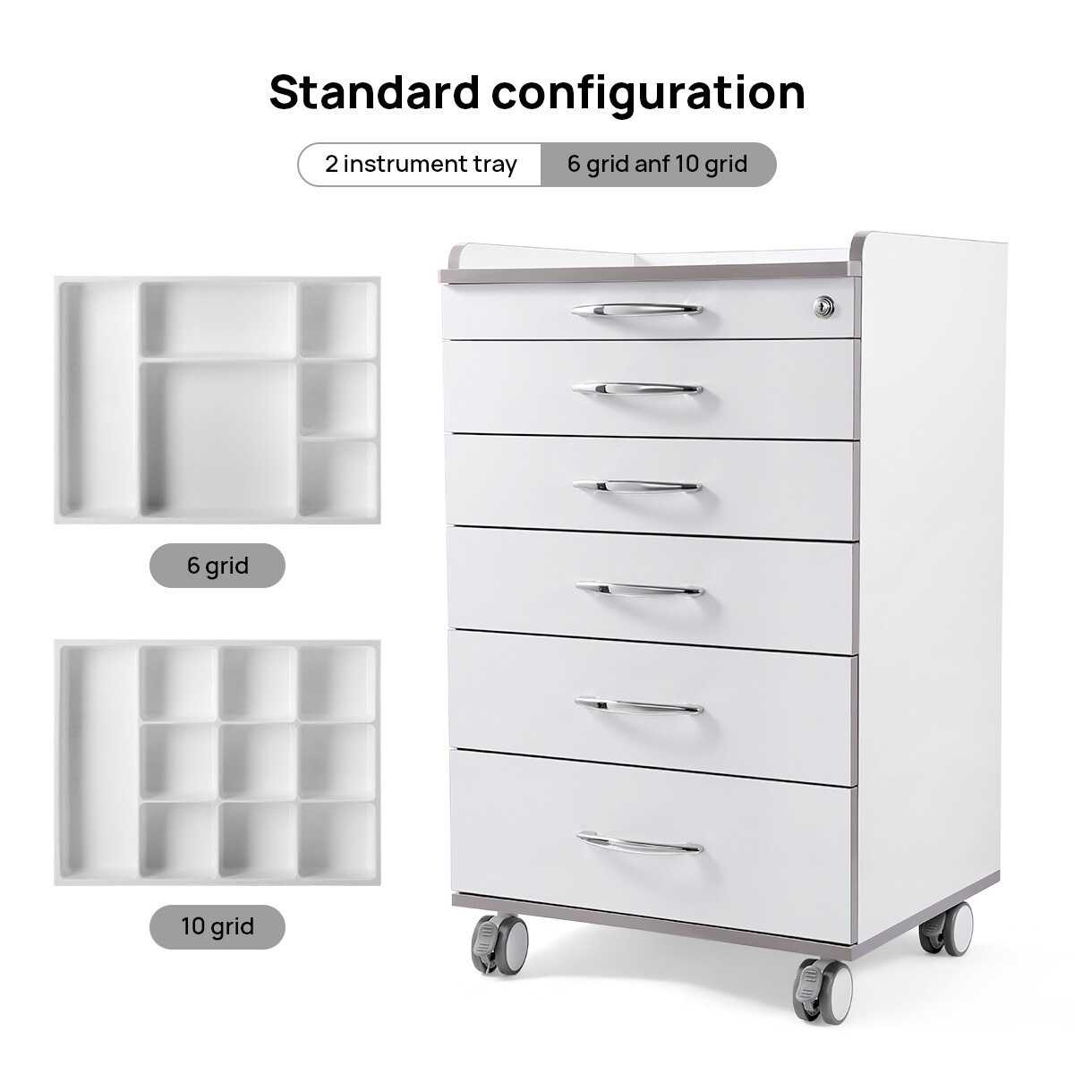 AZDENT Dental Multi-Function Mobile Cart with 3/4/5 Drawers Medical Rolling Cart