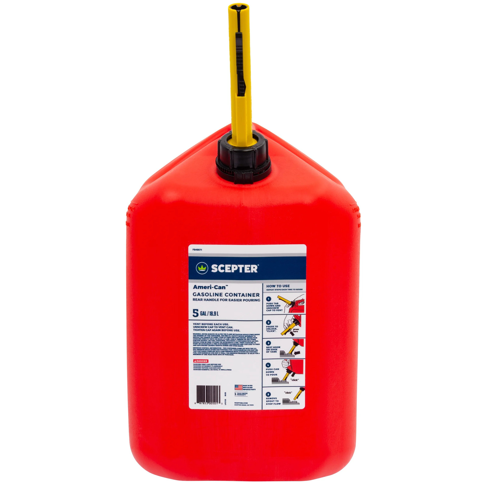 Ameri-Can 5 Gallon Gas Can W/ Dual Handles and Easy Flo Spill-Proof Spout FG4G57