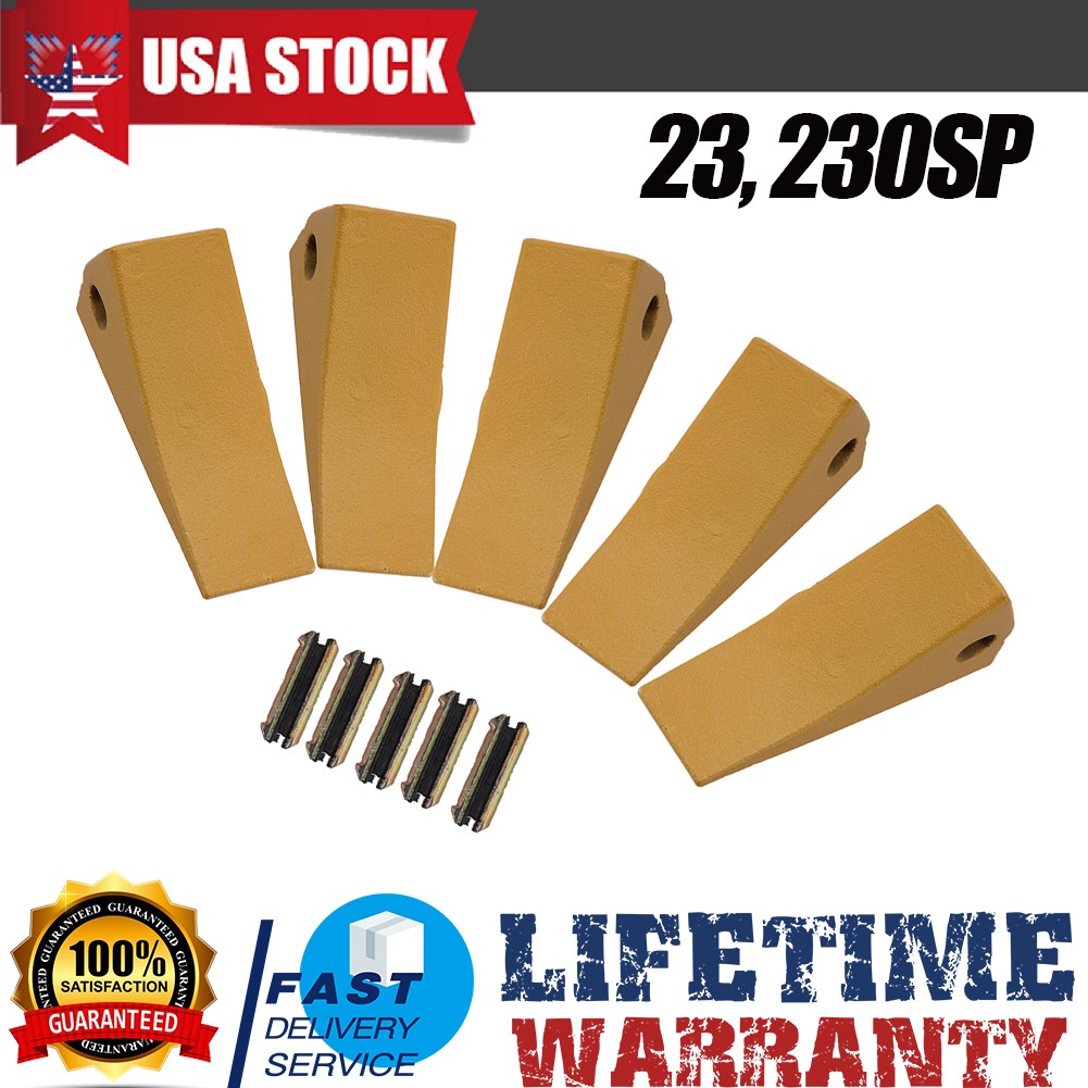 5PCS Universal Bucket Teeth w/ Pins 23, 230, 230SP for Backhoe / Skid / Mini Ex