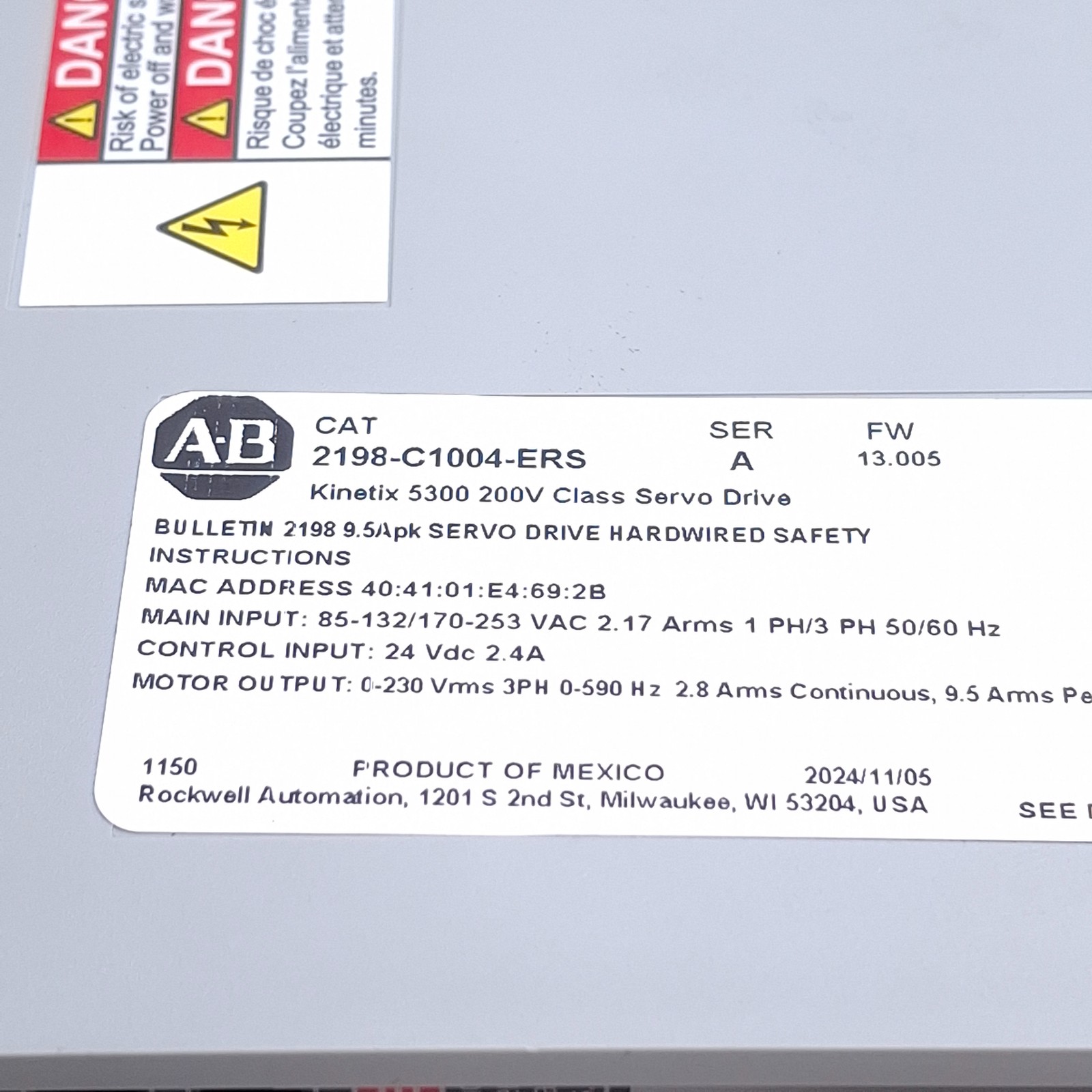Allen Bradley 2198-C1004-ERS Kinetix 5300 Servo Drive, 1-Axis, 115/230VAC 1/3PH